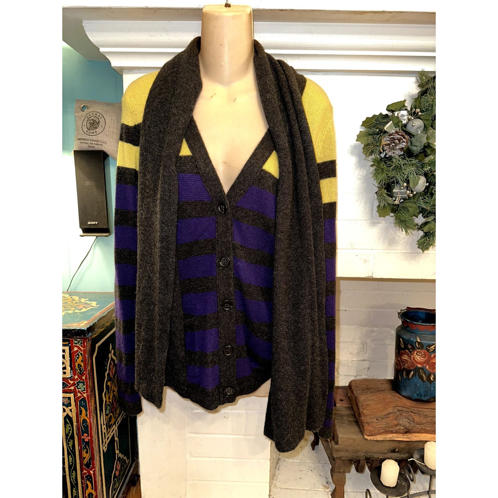 Other Y2K VKOO STRIPED CASHMERE CARDIGAN SWEATER W/ ATTACHED SCARF Size S / US 4 / IT 40 - 7 Thumbnail