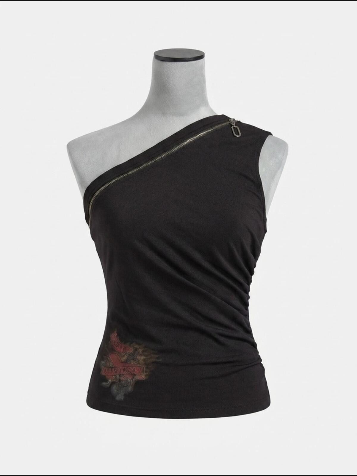 Harley Davidson Authentic Vintage Harley-Davidson Black One-Shoulder Tank Size S / US 4 / IT 40 - 1 Thumbnail