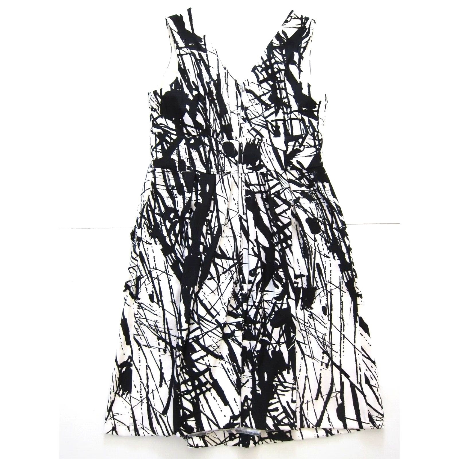 Vintage Corey P Black White Abstract V-Neck Pocket Sheath Shift Tunic Tank Sun Dress 8 Size M / US 6-8 / IT 42-44 - 2 Thumbnail