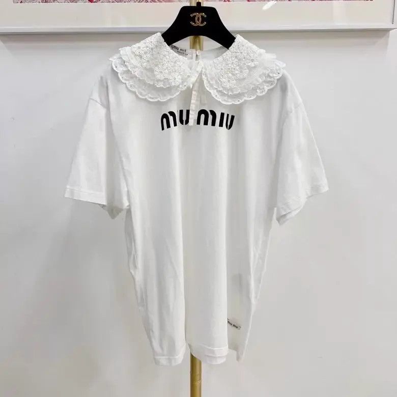 Miu Miu MIU MIU White Doll Collar Logo Short Sleeve Tee XS Size XS / US 0-2 / IT 36-38 - 1 Thumbnail