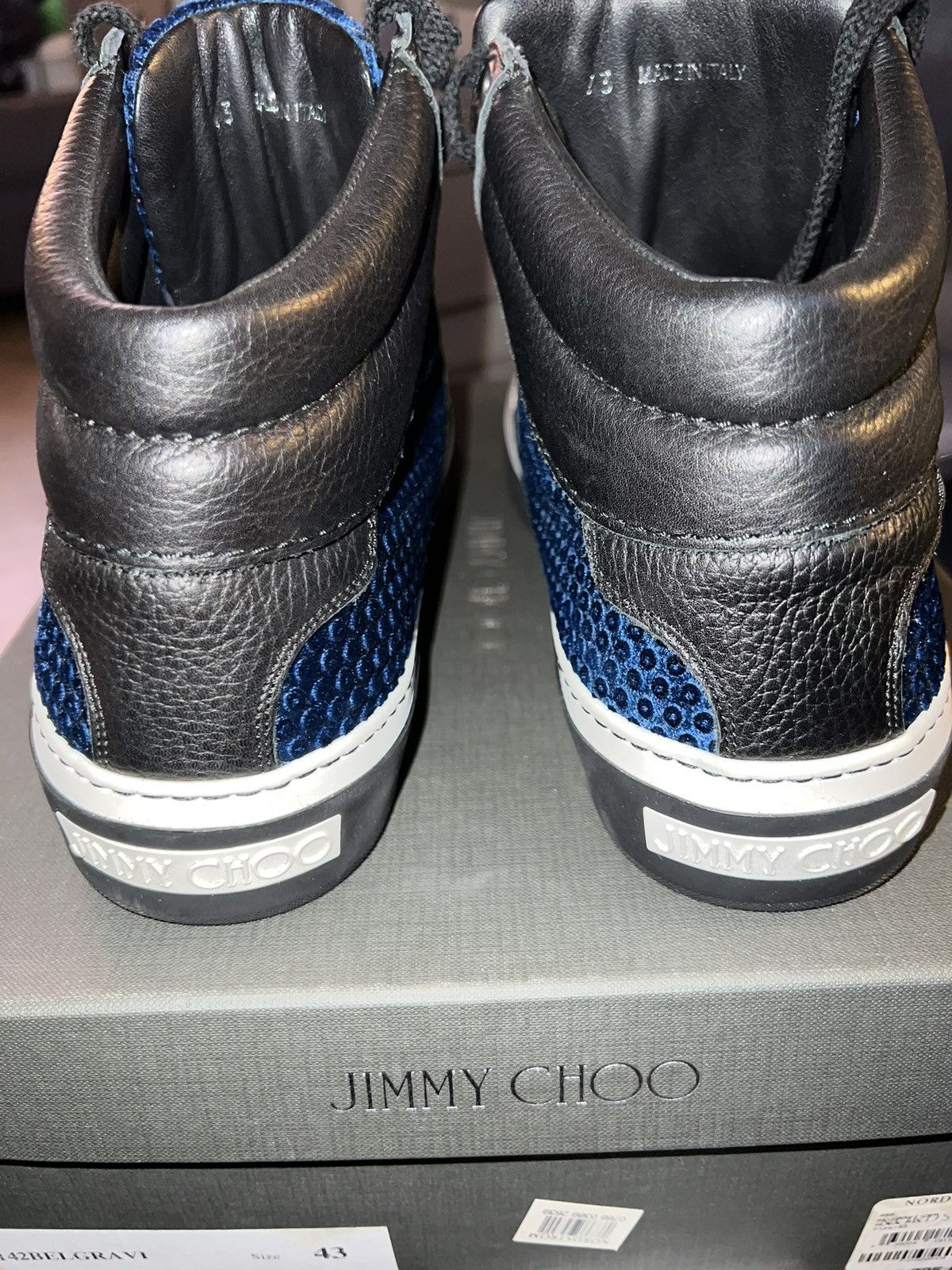 Jimmy Choo Jimmy Choo Black/Blue Leather and Velvet High Top Sneakers Size US 10 / EU 43 - 4 Thumbnail