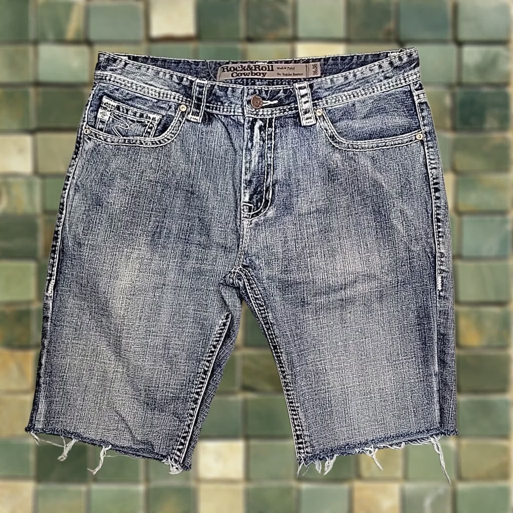Pistola Rock & Roll Cowboy Jeans Men 36x12 Faded Blue Denim Pistol Jorts Cutoffs Jeans Rock & Roll Cowboy Men 36 Denim 5-Pocket Blue 90s Western Mens Size US 36 / EU 52 - 1 Thumbnail