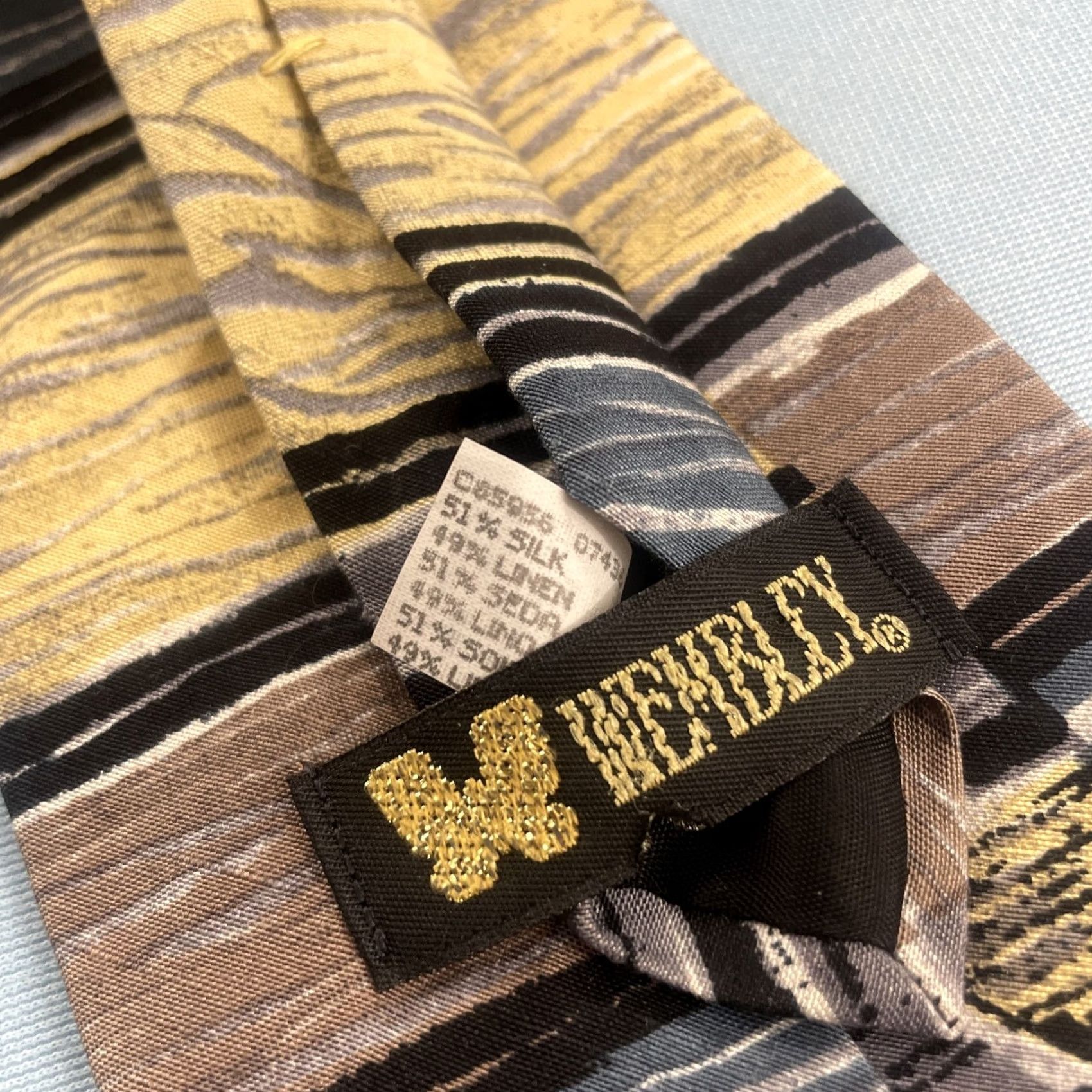 Vintage VINTAGE Wembley Tie 4x57" Silk Linen Abstract Stripe Yellow Brown Black Wide Necktie Mens 1990s vintage capsu le Size ONE SIZE - 6 Thumbnail