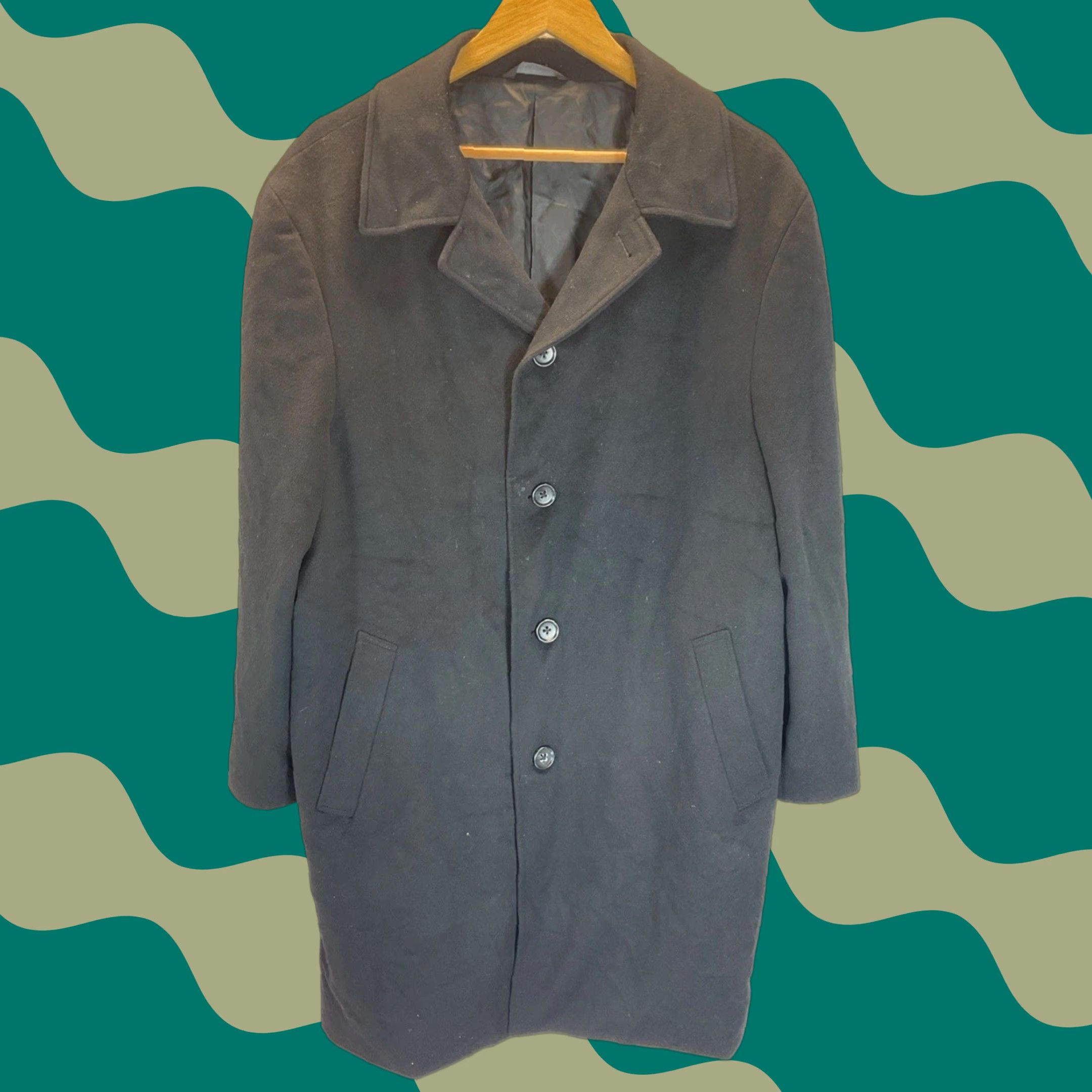 VINTAGE Loro Piana X John W Nordstrom Coat Wool Trench Overcoat Black 42R Men Regular Long Jacket