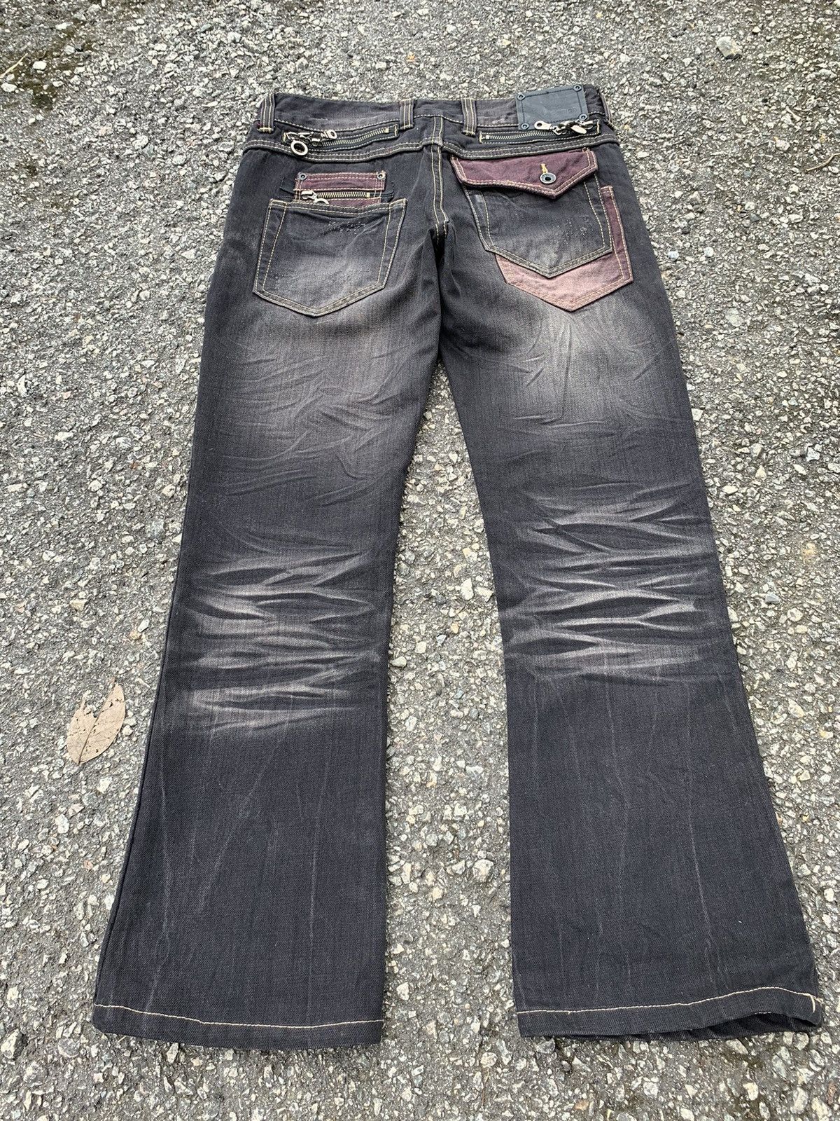 If Six Was Nine FLARE💥 SEMANTIC DESIGN PUNK STYLE MUDMAX DISTRESSED DENIM🎌☠️ Size US 31 - 2 Thumbnail