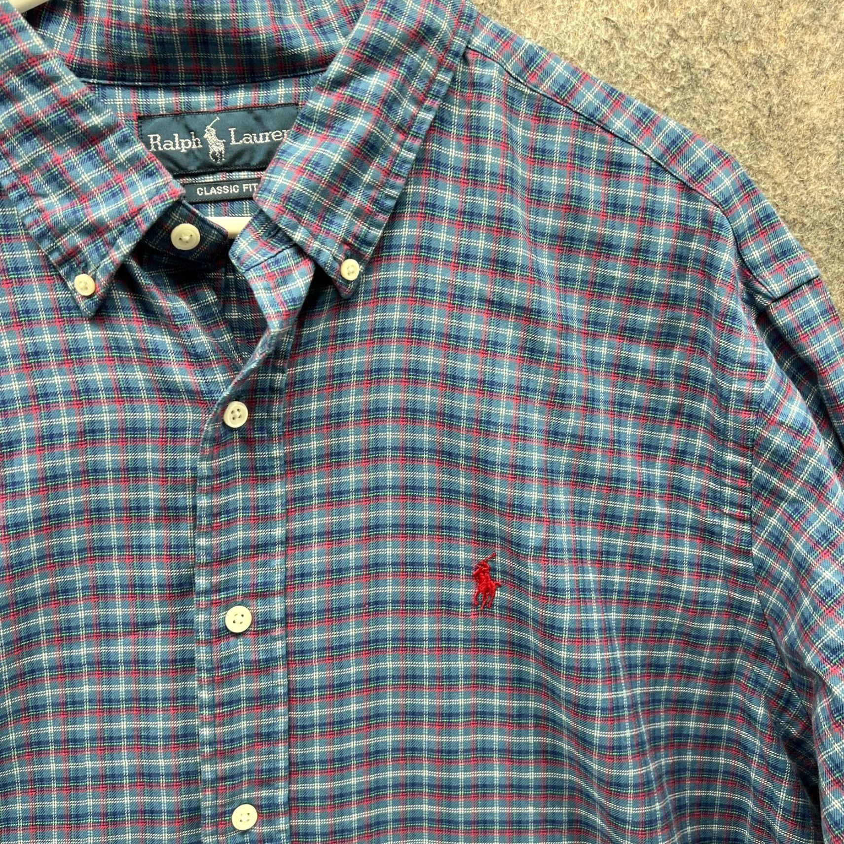 Polo Ralph Lauren VINTAGE Ralph Lauren Shirt Men XL Button-Down Plaid Oxford Classic Fit Blue Size US XL / EU 56 / 4 - 7 Thumbnail