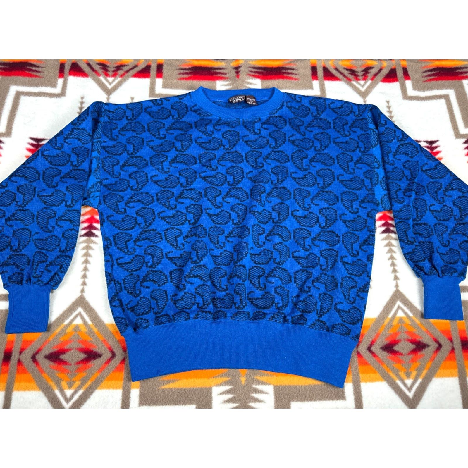 Vintage VINTAGE Michael Gerald Sweater Crewneck Paisley Blue Black 80s Mens L Acrylic Pullover Size US L / EU 52-54 / 3 - 3 Thumbnail