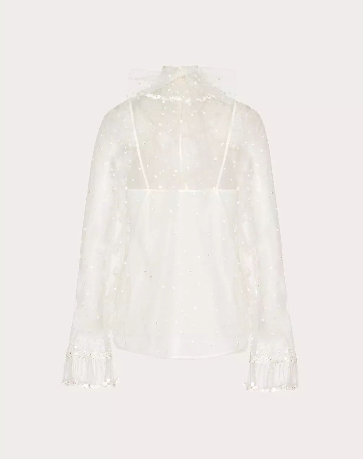 Valentino o1s1wg110426 Tulle Illusione Embroidered Top in Ivory Size M / US 6-8 / IT 42-44 - 2 Thumbnail