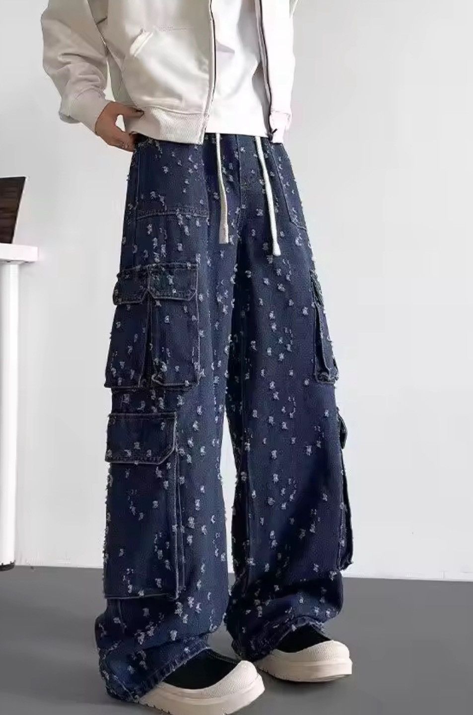 Japanese Brand Distressed Dot Denim Cargo Pants – Relaxed Fit, Vintage-Insp Size US 27 - 2 Thumbnail