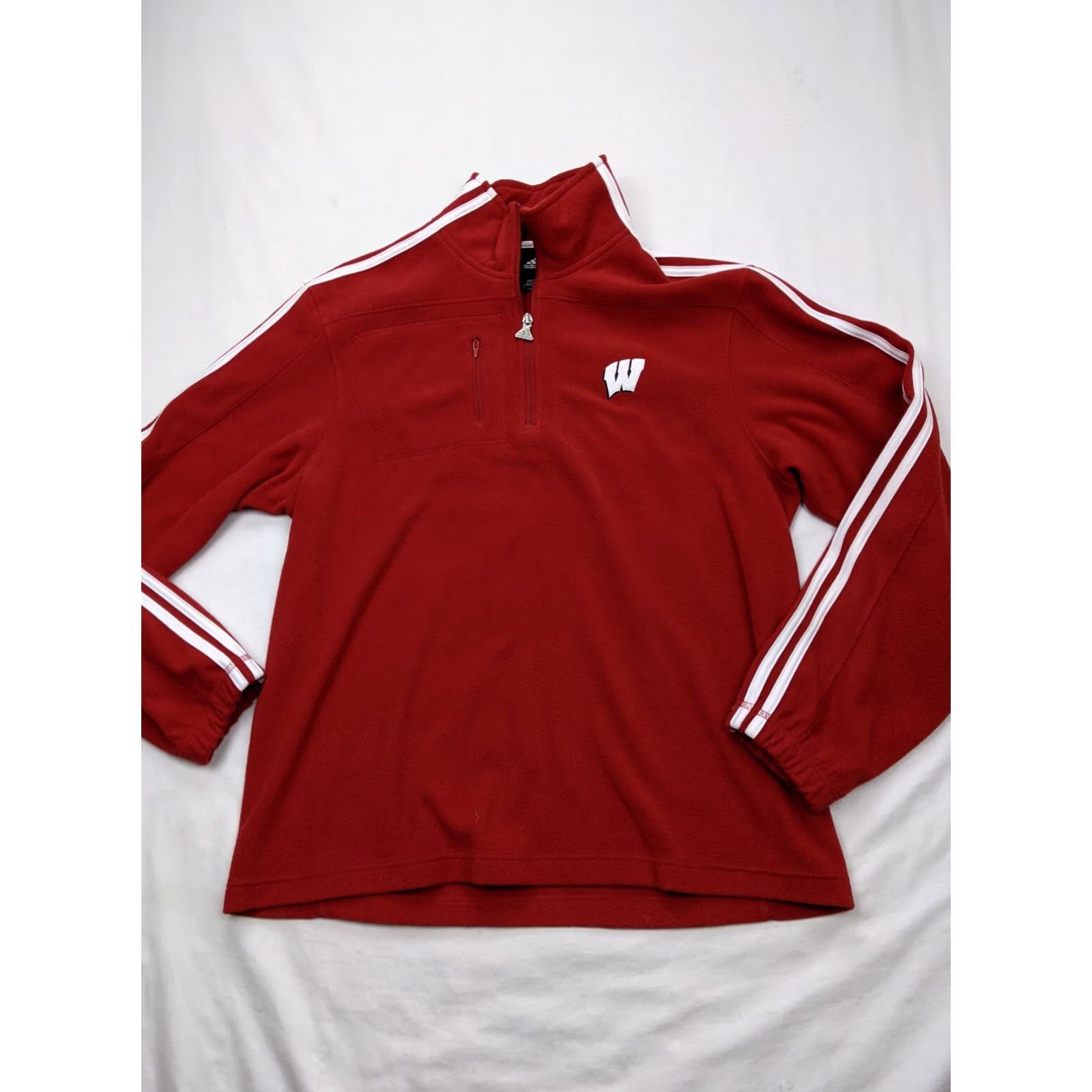 Adidas Adidas Sweatshirt Pullover 1/4 Zip Crew Neck Striped Fleece Red White Women S Size S / US 4 / IT 40 - 2 Thumbnail