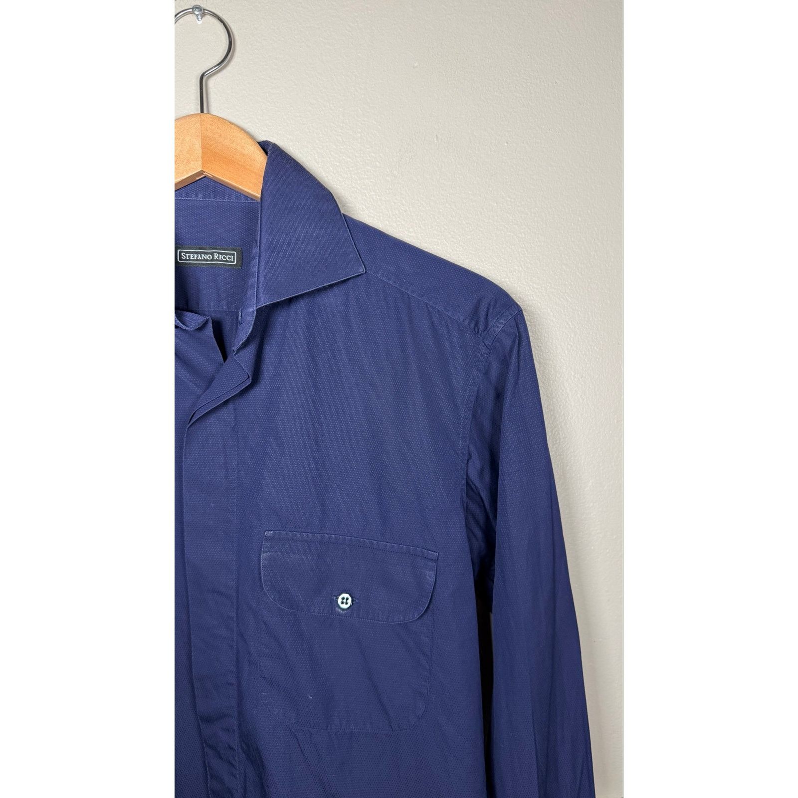 Stefano Ricci Stefano Ricci Textured Cotton Dress Shirt In Navy 46IT/36US Size US S / EU 44-46 / 1 - 4 Thumbnail