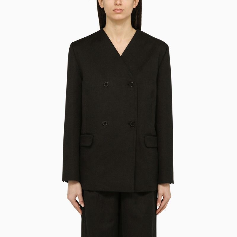Loulou de Saison Loulou De Saison Black Double-Breasted Jacket In Cotton And Linen Size L / US 10 / IT 46 - 1 Thumbnail