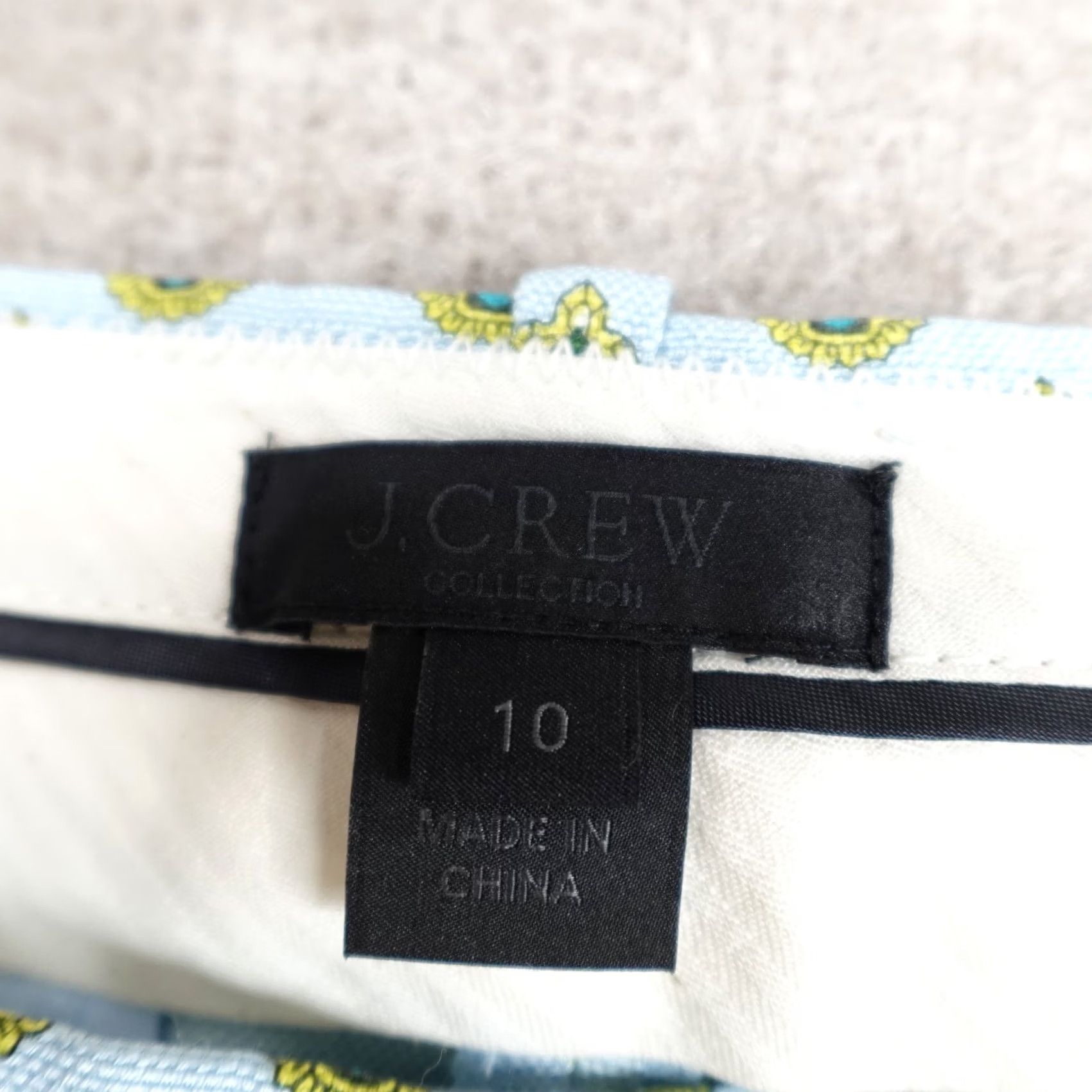J.Crew J.CREW Collection Pants Women's 10 Blue Green All Over Print Silk Linen 84374 Geometric Flared Ankle Pockets Size 32" / US 10 / IT 46 - 2 Thumbnail