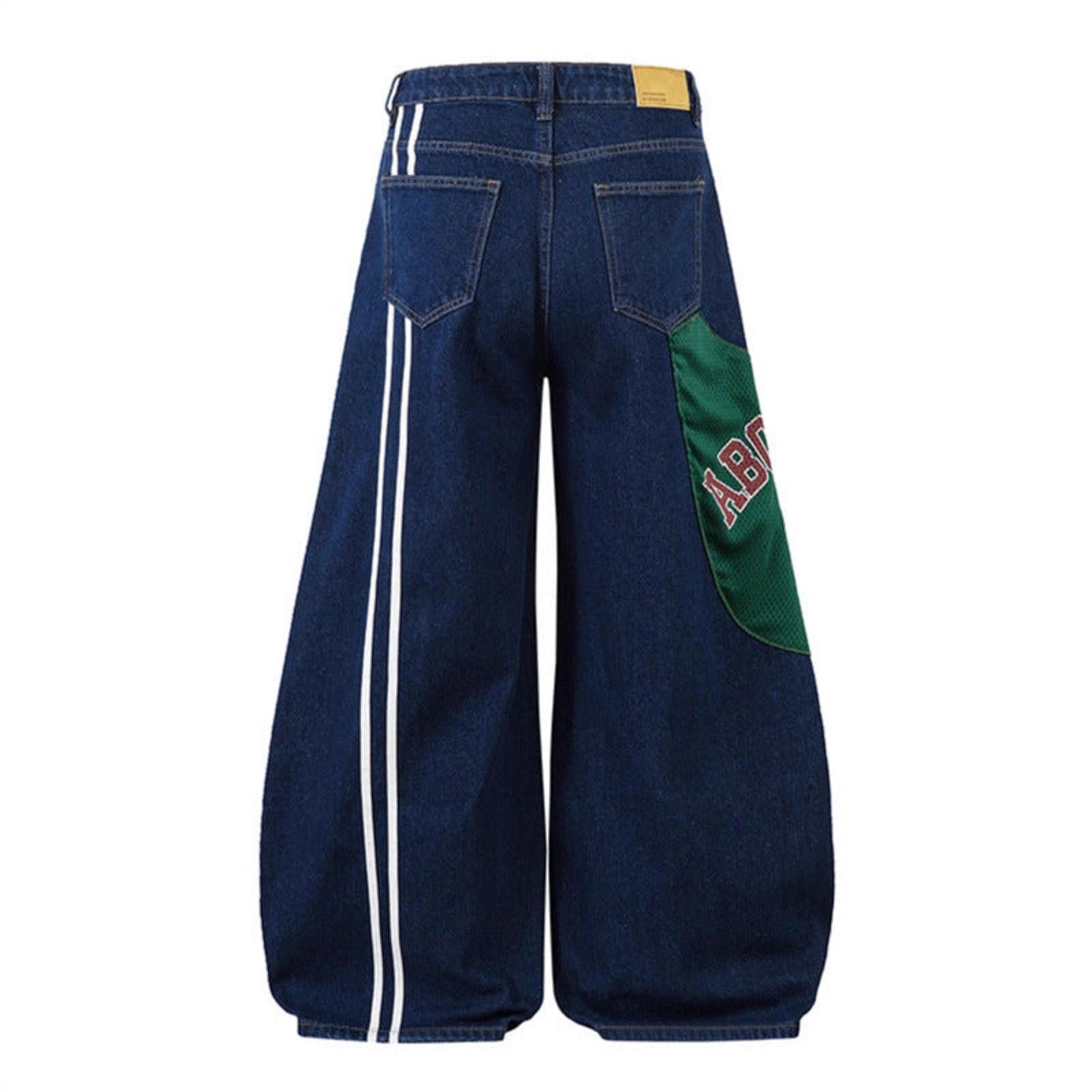 Japanese Brand Blue Wide Leg Barrel Denim Jeans with Graphic Patches Size US 32 / EU 48 - 3 Thumbnail