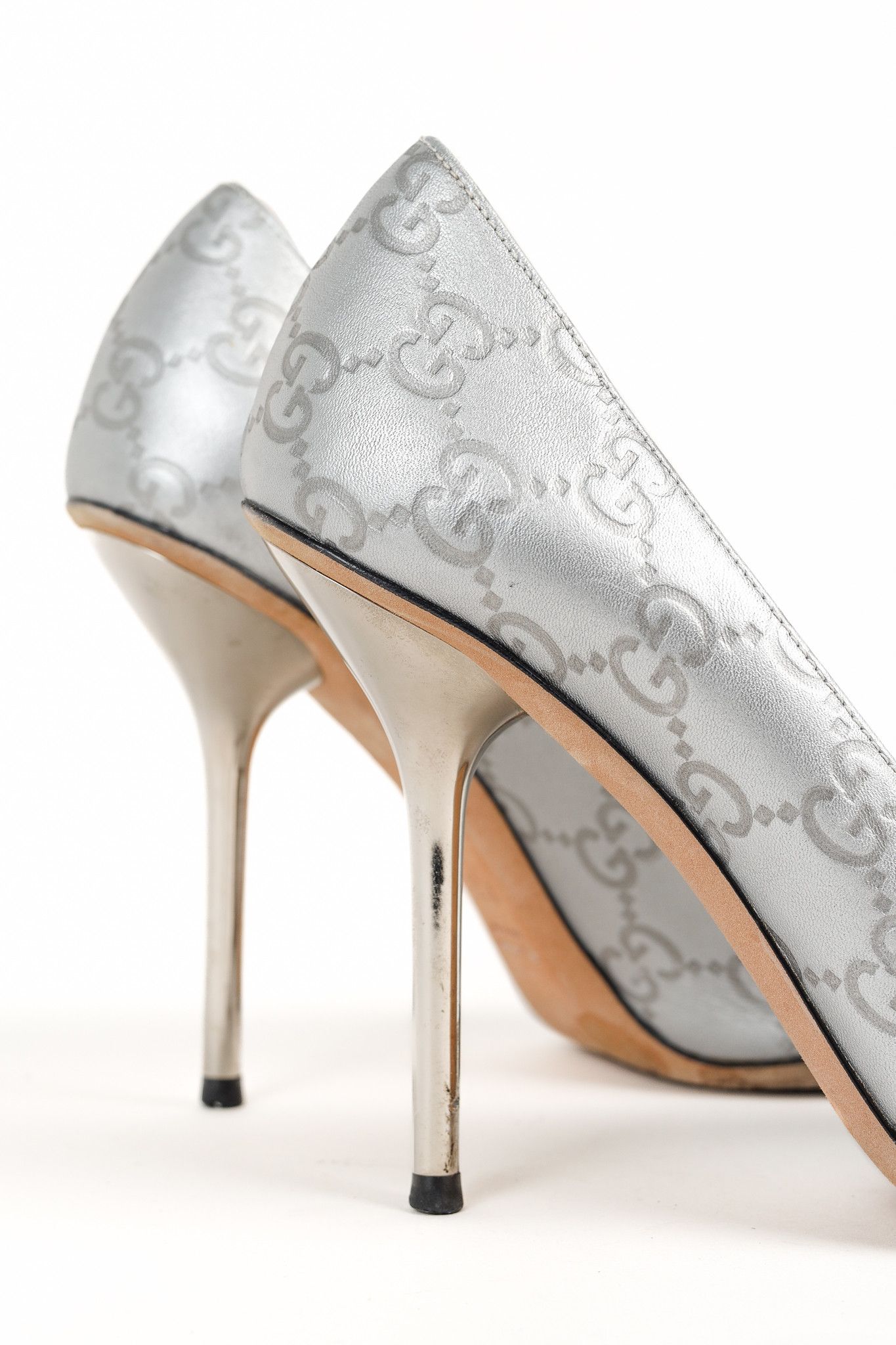 Gucci Gucci Guccisimma Silver Horsebit Metal Heel Open-Toe Pump Size US 7.5 / IT 37.5 - 8 Thumbnail