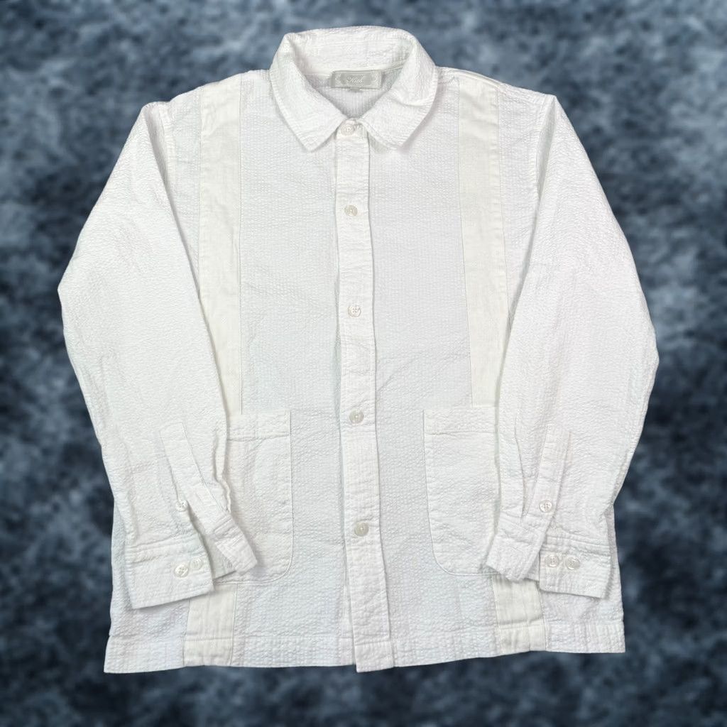 Kith VINTAGE KITH Seersucker Long-Sleeve Boxy Collared Overshirt Mens L White Guayabera Size US L / EU 52-54 / 3 - 1 Thumbnail