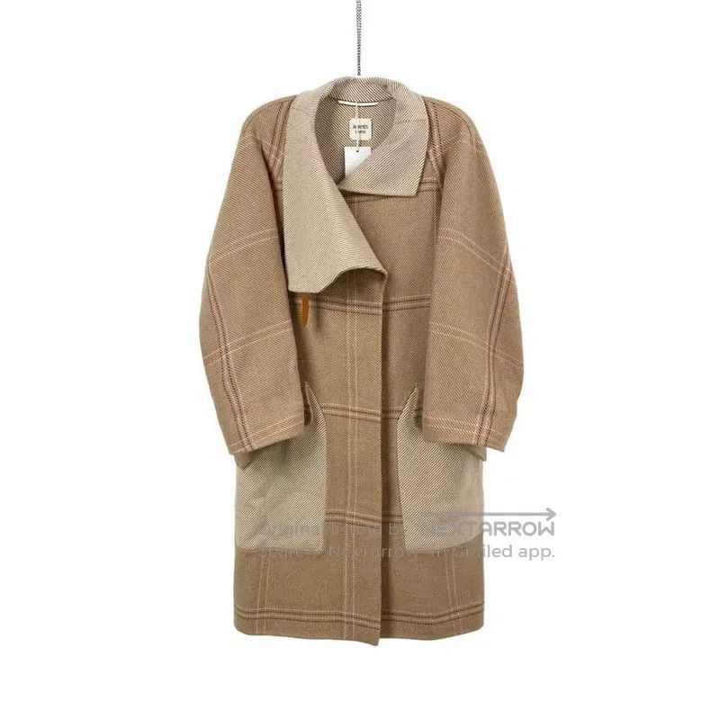 Hermes Khaki Check Cashmere Coat