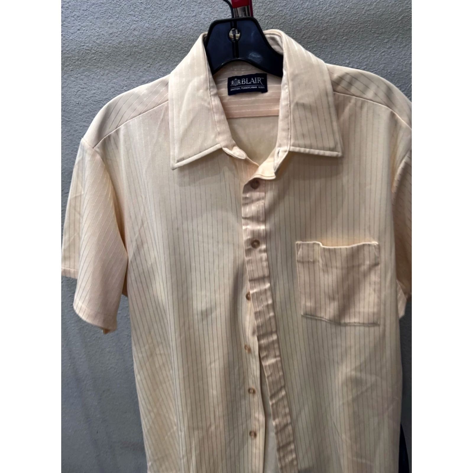 Blair 1980's Blair Satin Stripe SHORT SLEEVE BUTTON UP SHIRT Multicolor Large L Mens Size US L / EU 52-54 / 3 - 4 Thumbnail