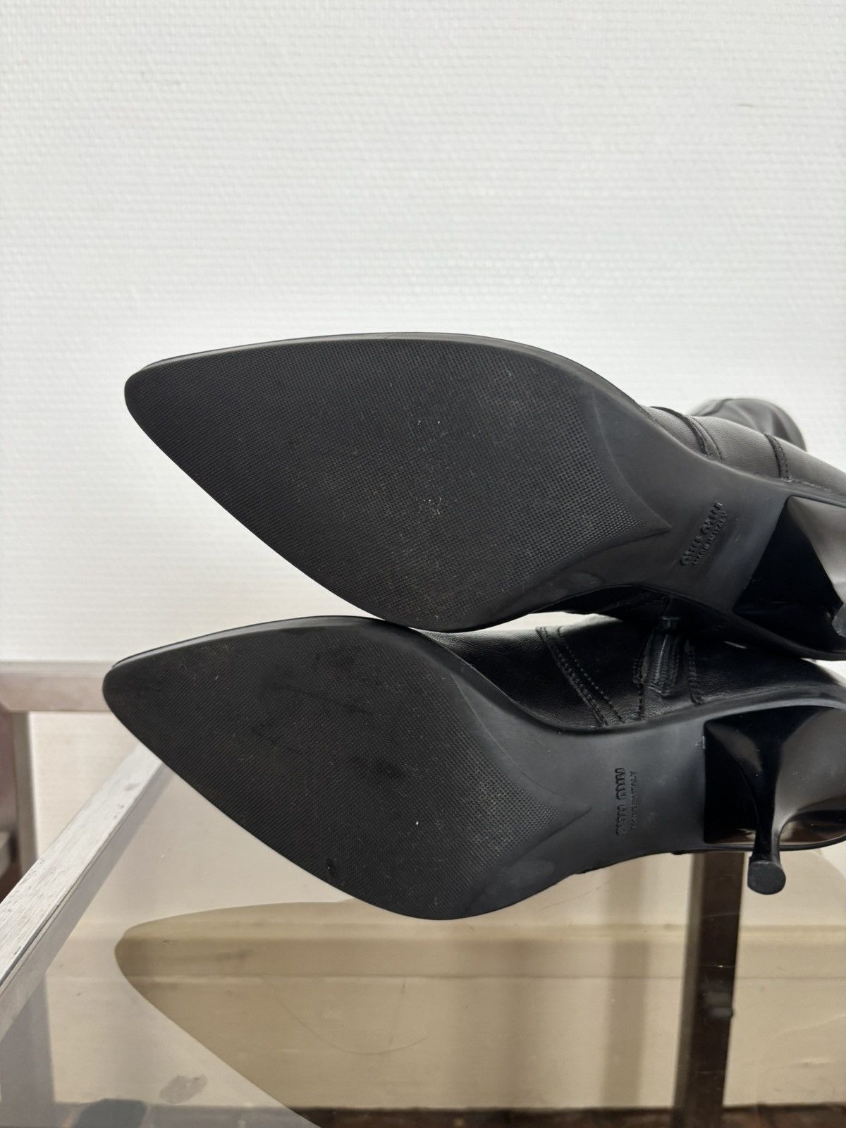 Miu Miu 00’s Vintage Miu Miu Black Padded Leather Biker Heel Boots Size US 7 / IT 37 - 12 Thumbnail