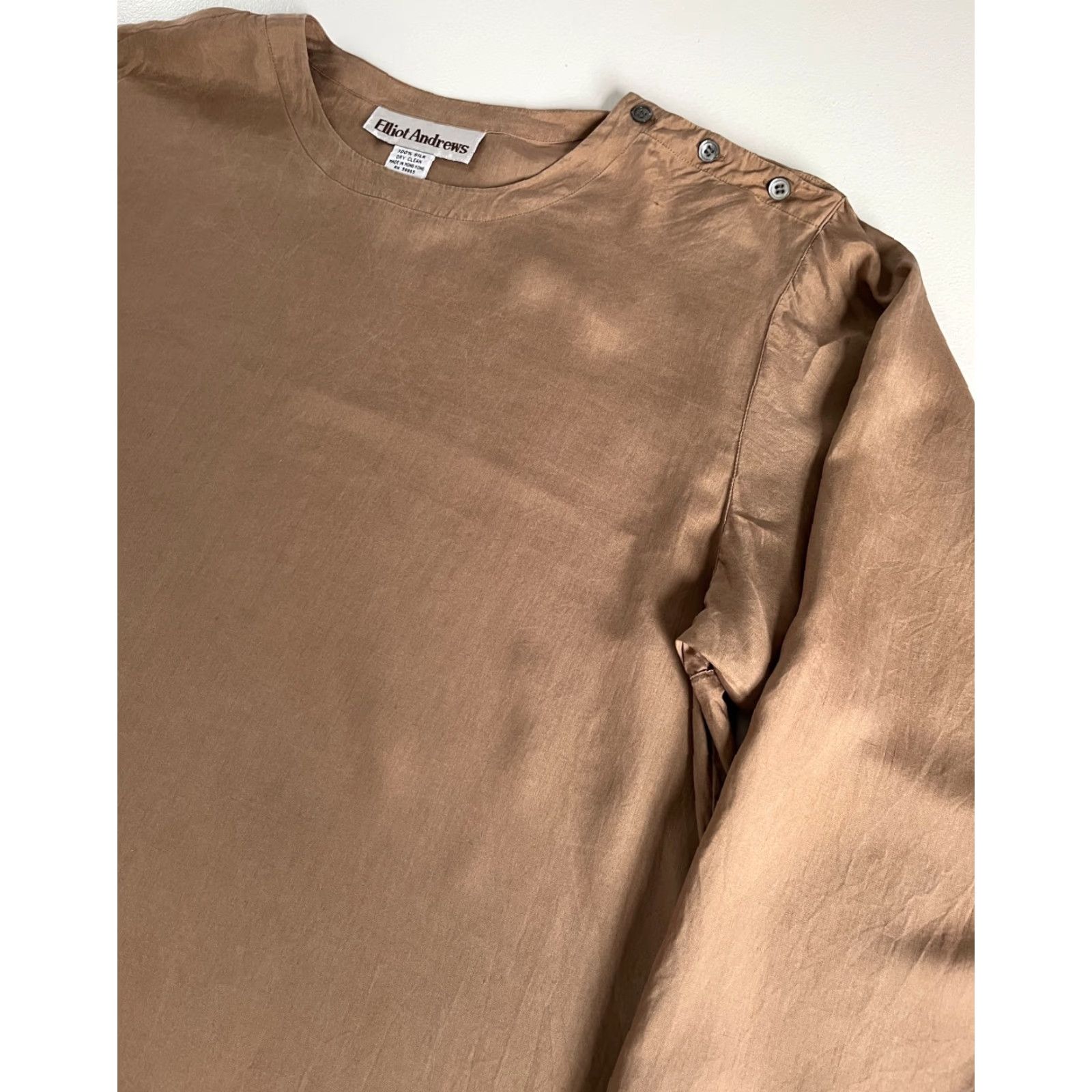 Vintage VINTAGE Women's Elliot Andrews Blouse Shirt 90s Silk Long Sleeve Sz 8 Brown Capricious Style Women’s Size M / US 6-8 / IT 42-44 - 5 Thumbnail