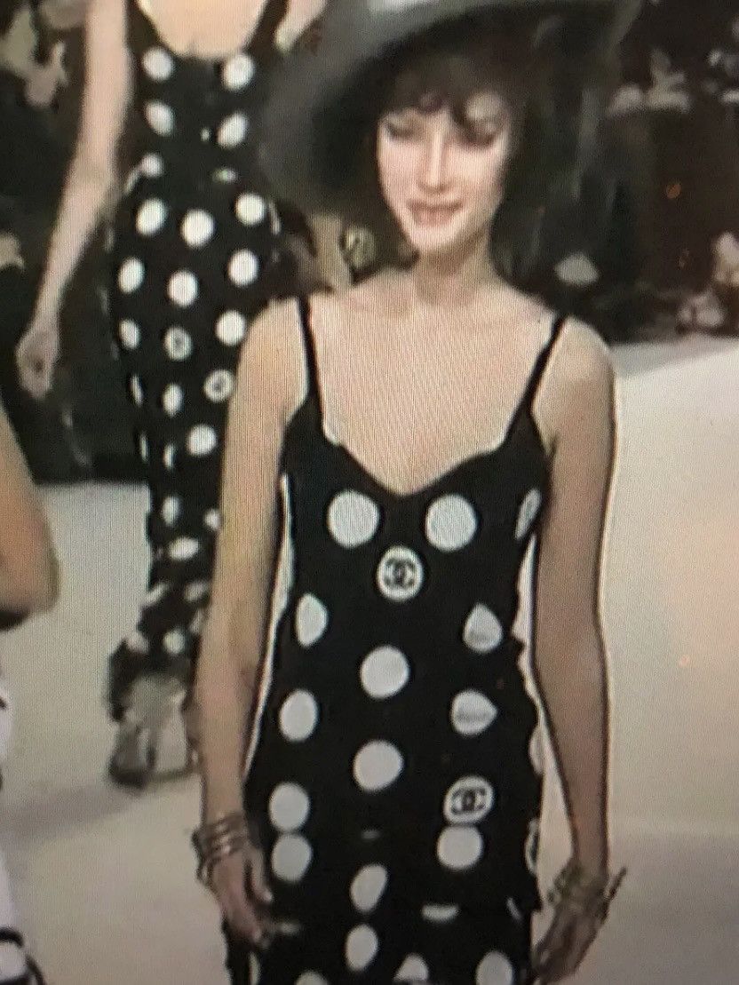 image of Vintage Chanel - 97P Runway Cc Logo Polkadot Silk Dress in Black, Women's (Size XS)