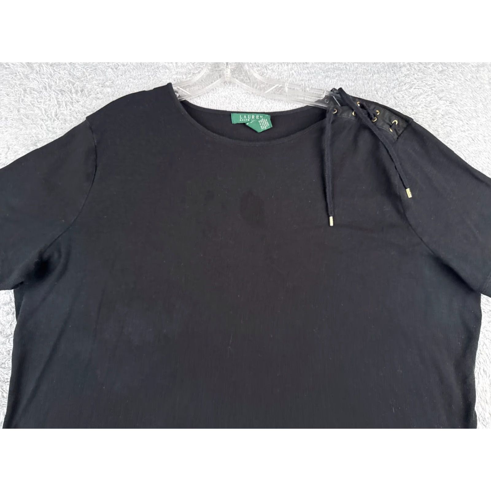 Ralph Lauren VINTAGE Lauren Ralph Lauren T-Shirt Women 2X Black Cotton Crew Neck Short Sleeve Casual Top Size XXL / US 16-18 / IT 52-54 - 4 Thumbnail