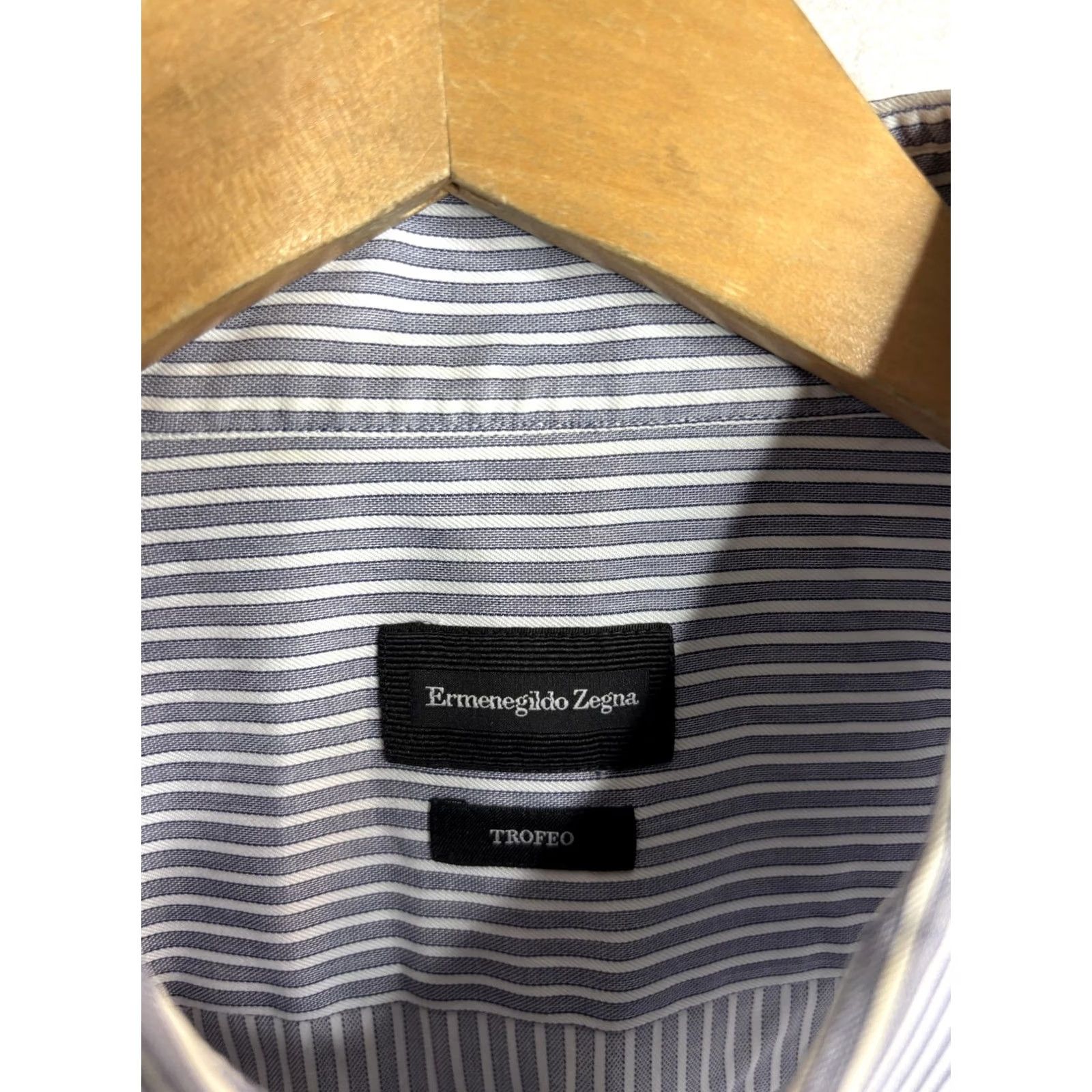 Ermenegildo Zegna Ermenegildo Zegna Shirt Mens Extra Large Blue White Striped Trofeo Dress Italy Size 48R - 3 Thumbnail