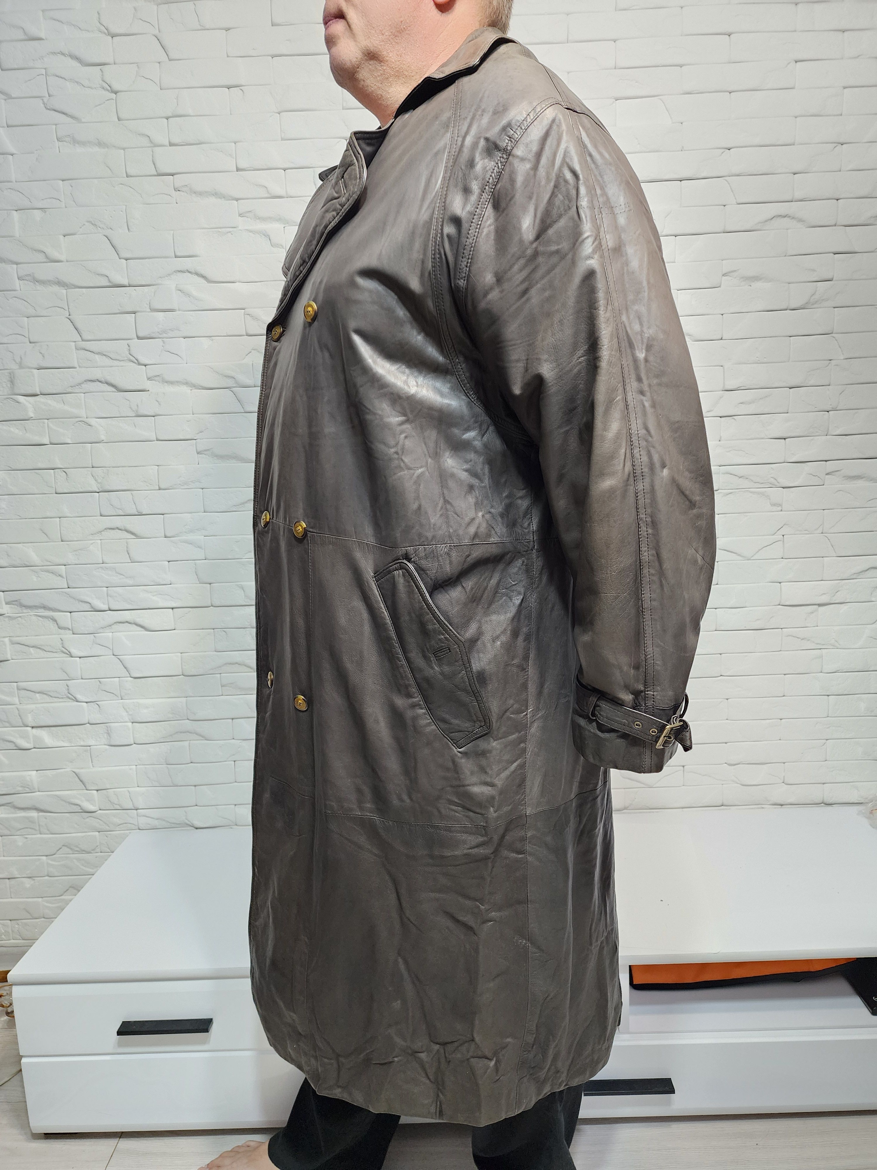 Designer Brown Genuine Leather Men's Long Coat Size US XL / EU 56 / 4 - 2 Thumbnail