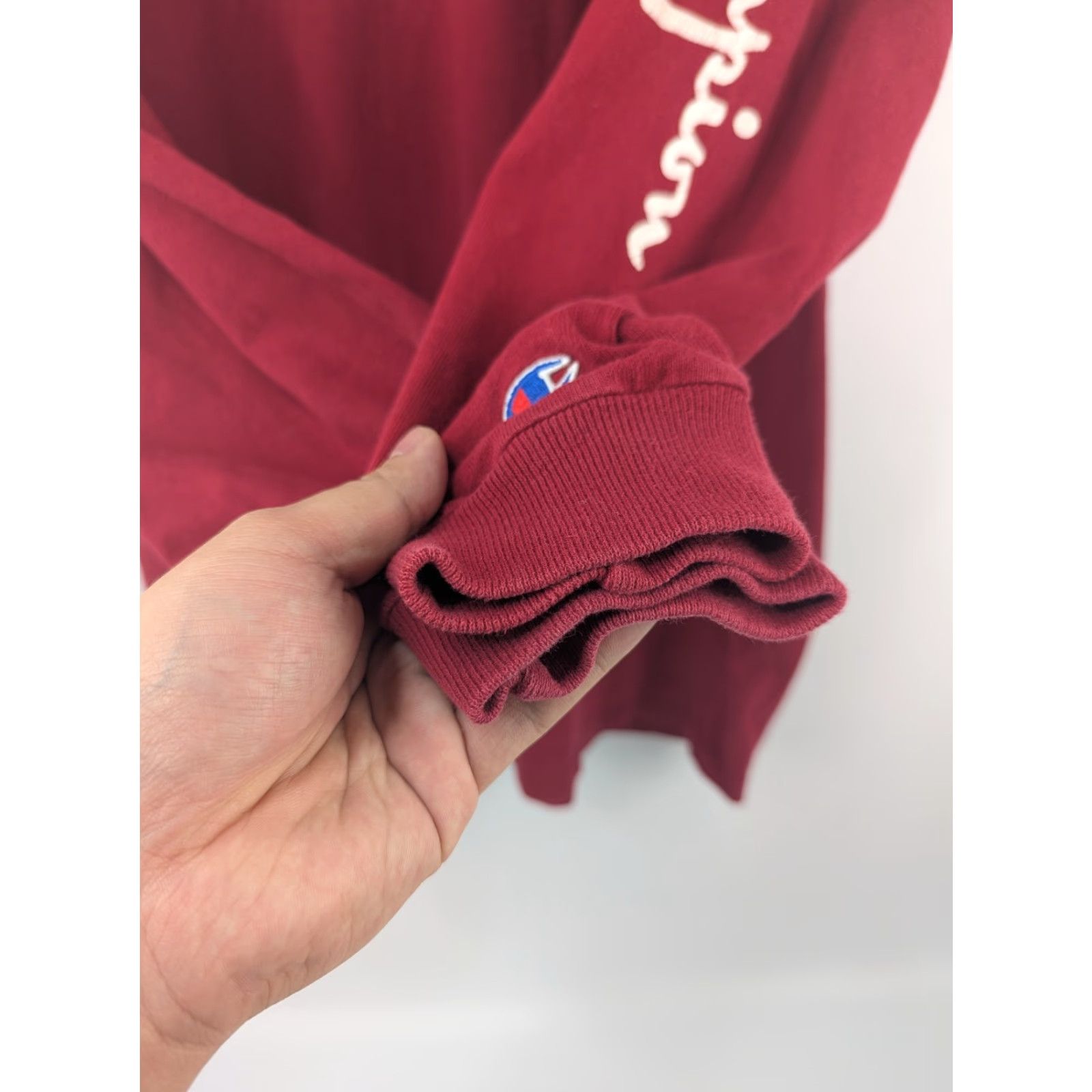 Champion VINTAGE Champion Red Spell Out Arm Long Sleeve Shirt XL Mens 90s Embroidered Knit Cotton Turtleneck Size US XL / EU 56 / 4 - 4 Thumbnail