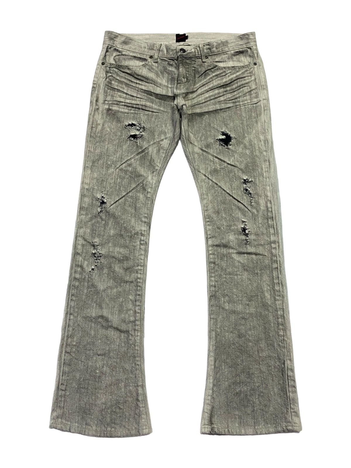 JACKROSE Jack Rose Ripped Distressed Clow Mark Smoke Denim Pants Size 33" - 2 Thumbnail
