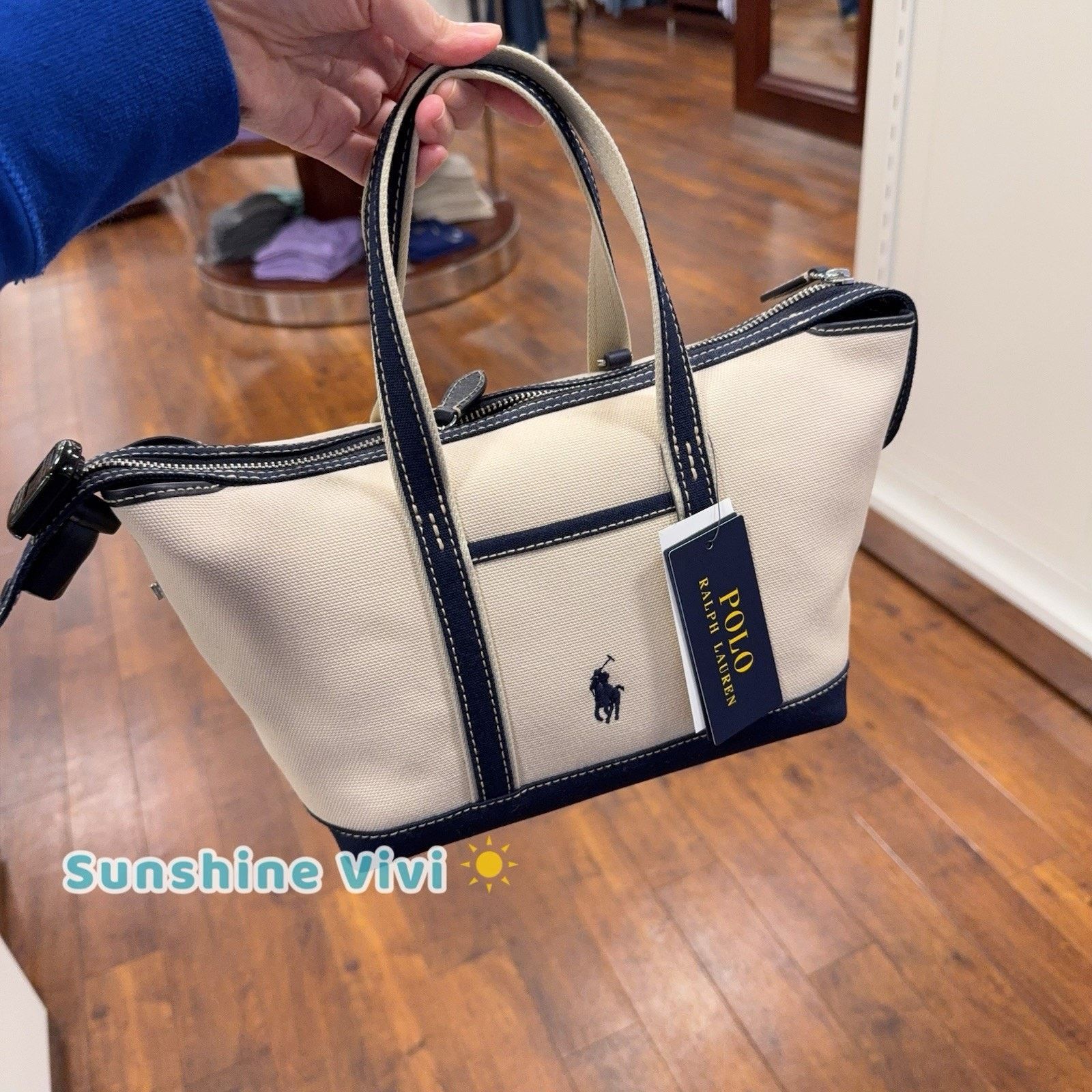 Polo Ralph Lauren NWT Polo Ralph Lauren Canvas Zip Tote Bag Crossbody Navy Size ONE SIZE - 3 Thumbnail
