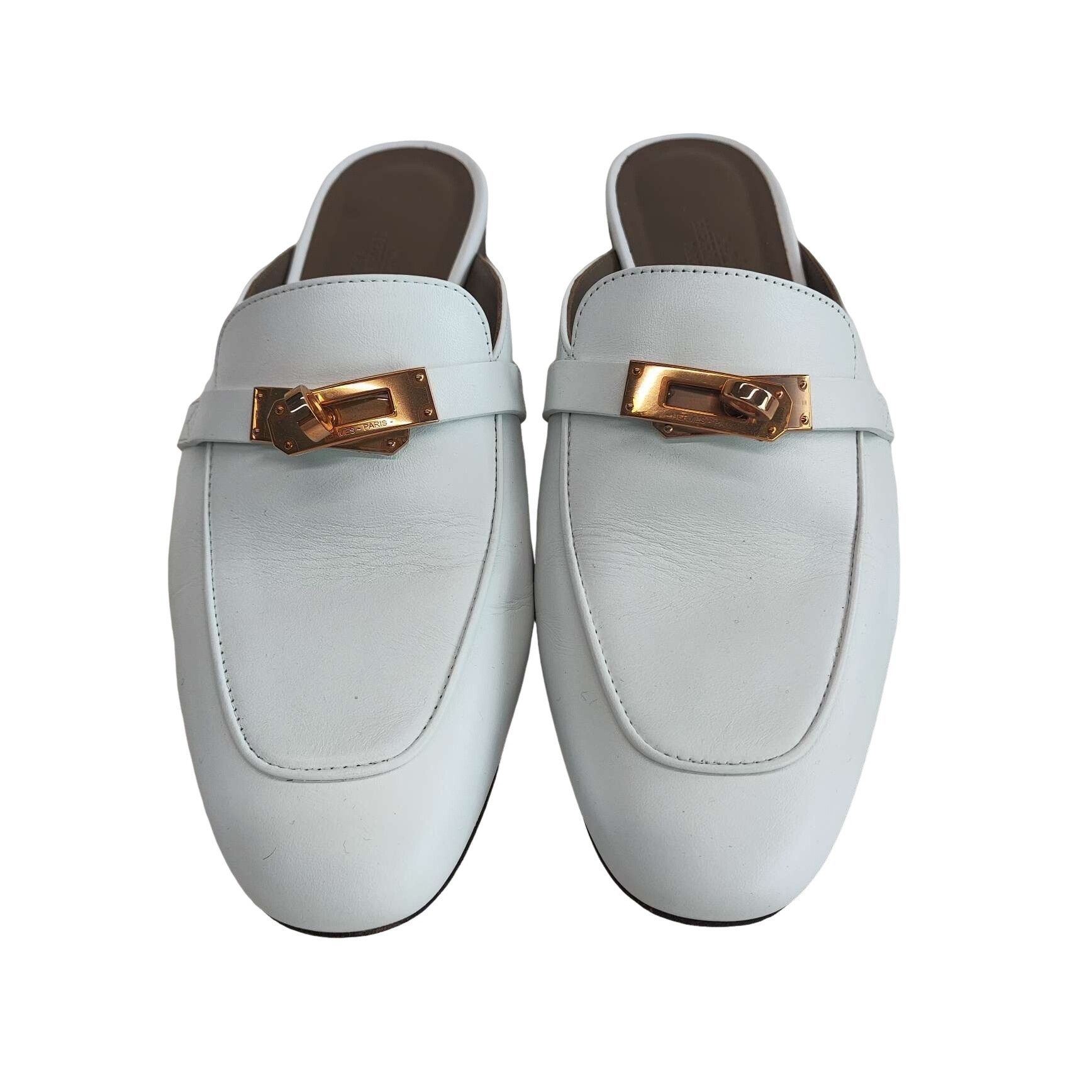 Hermes Hermes White Kelly Leather Mules Size 38 Size US 8 / IT 38 - 1 Thumbnail