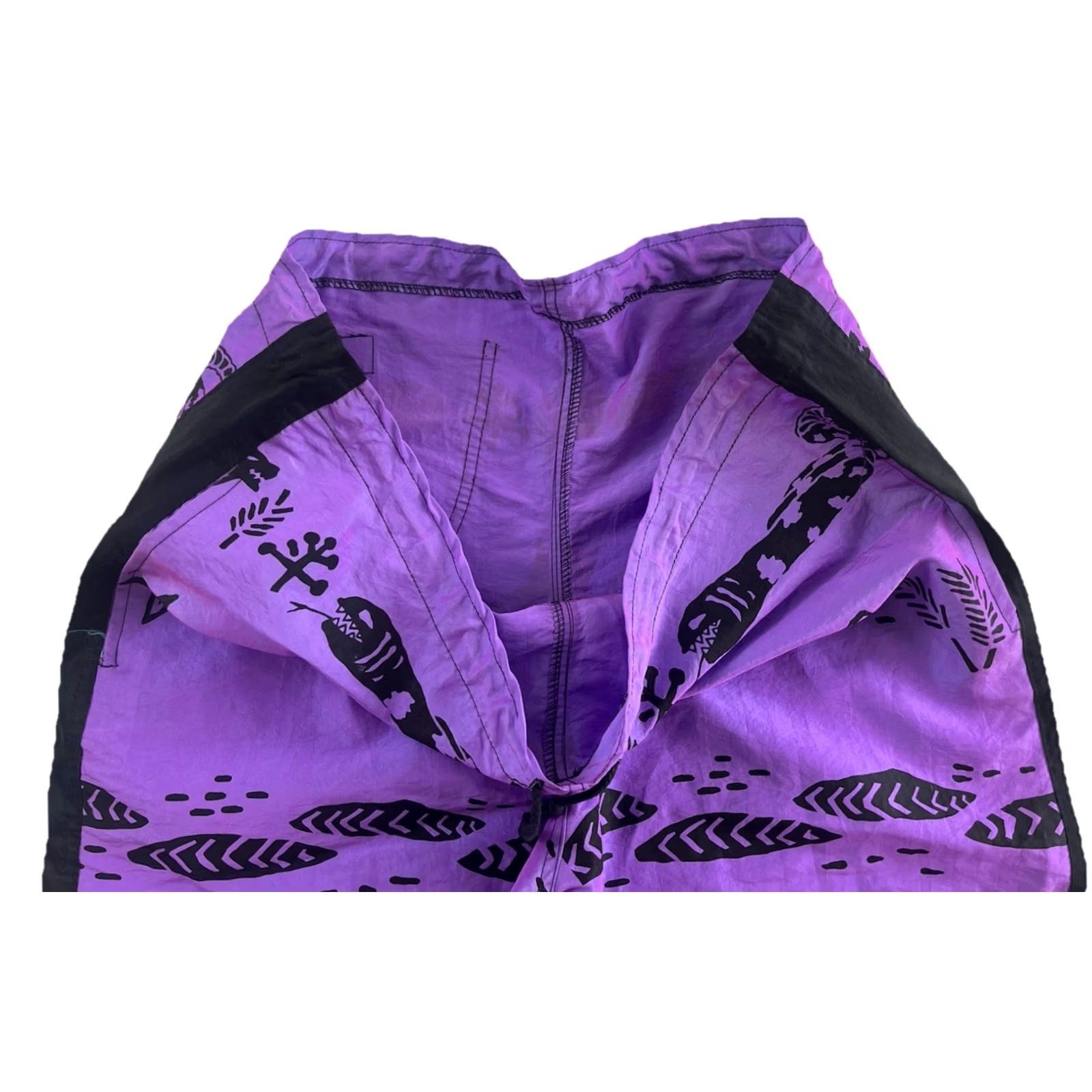 Vintage VINTAGE Surf Fetish Pant Men L Wide-Leg Aztec Animal Snake Tribal Purple Black Nylon Capri Front Flat Drawstring Zip Size US 33 - 5 Thumbnail