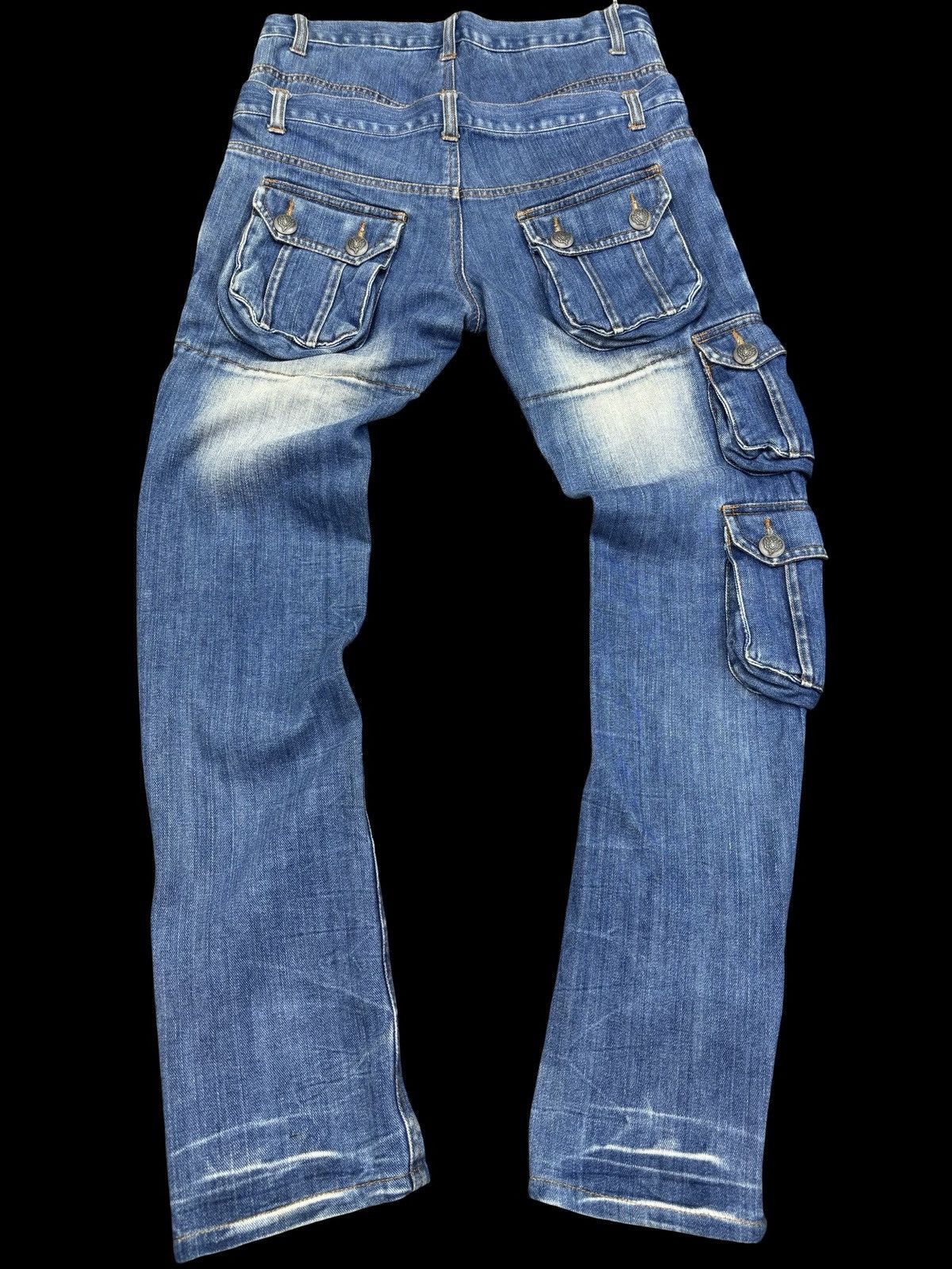 Japanese Brand Flare Lace Up Mangrove Double Waist Stone Wash Denim F812 Size US 32 / EU 48 - 2 Thumbnail