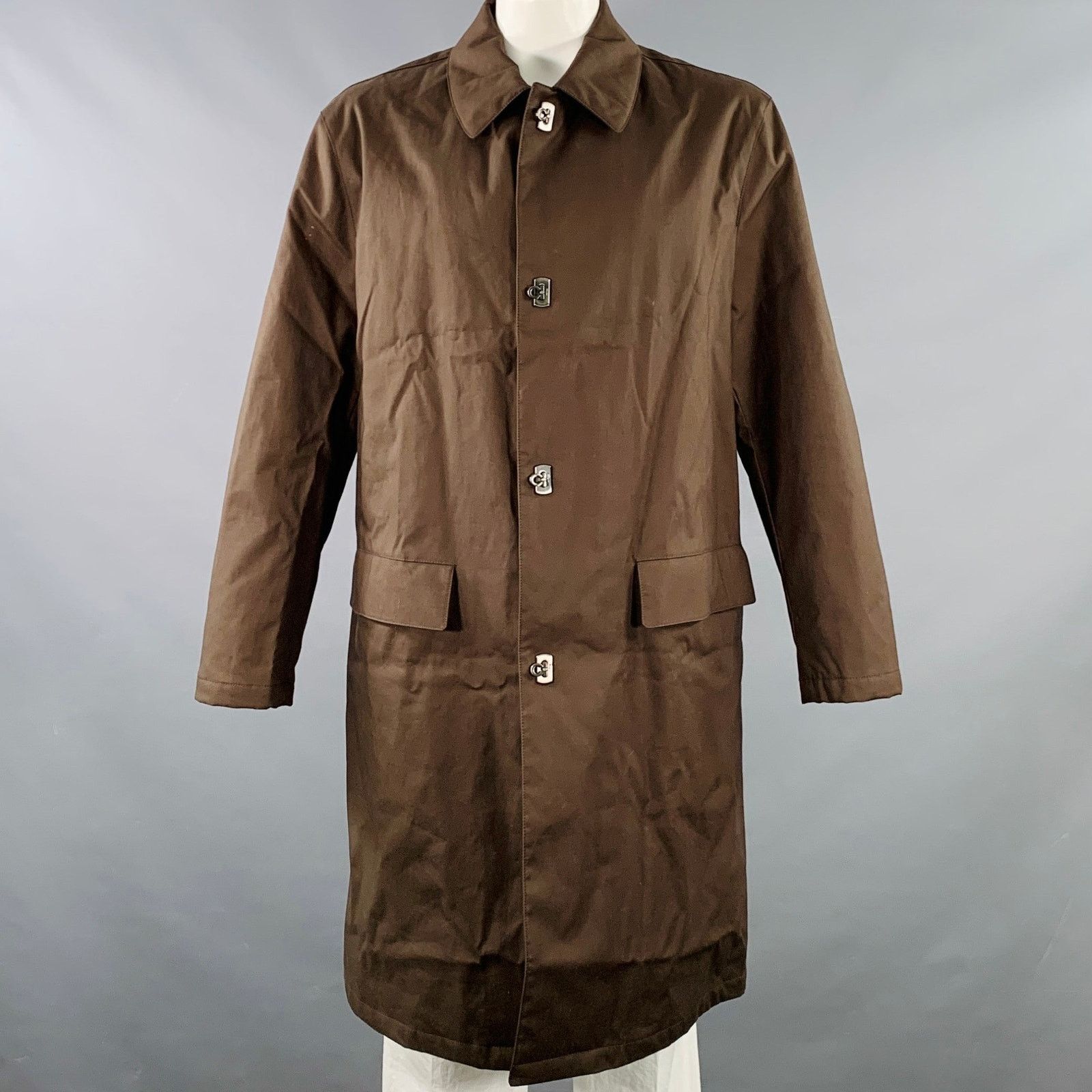 Salvatore Ferragamo Size 44 Brown Cotton Blend Turn Lock Coat Size US L / EU 52-54 / 3 - 1 Thumbnail