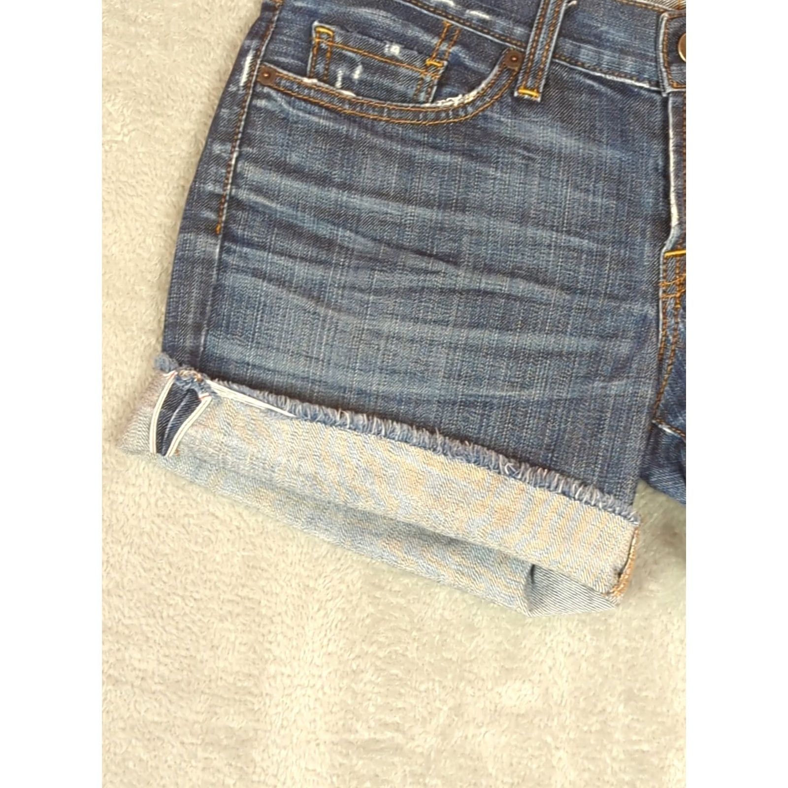 Lucky Brand Lucky Brand Shorts Womens 4 Blue Denim Riley Frayed Hem Whisker Distress selvage Distressed 5-Pocket Denim Shorts Blue Regular Size 27" / US 4 / IT 40 - 6 Thumbnail