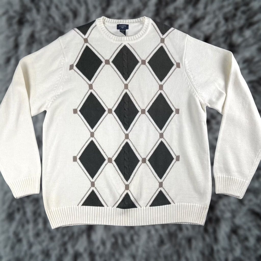 Dockers Dockers Mens Big & Tall Argyle Cable Knit Pullover - White Sweater Size US XXL / EU 58 / 5 - 1 Thumbnail