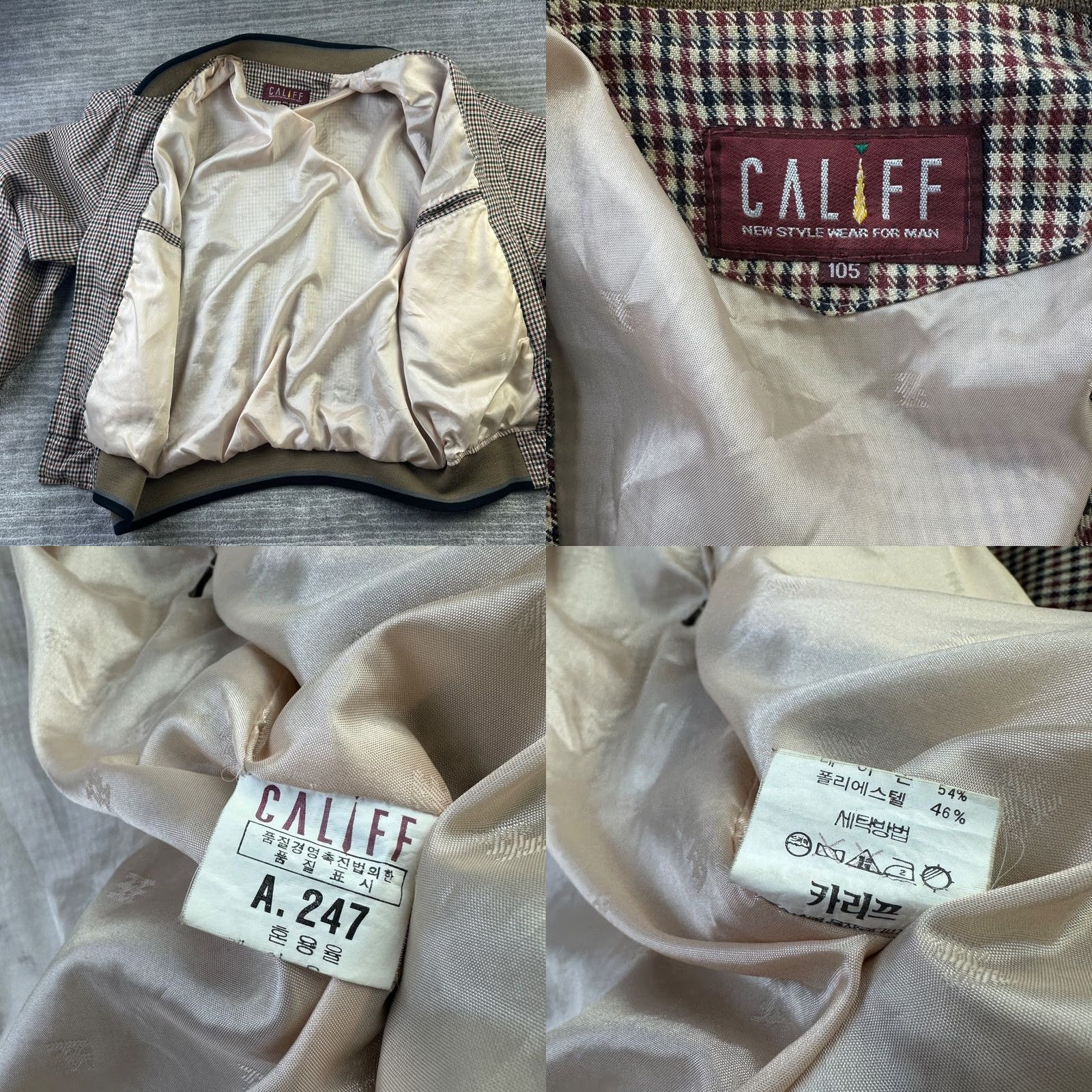 Vintage VINTAGE Califf Jacket Bomber Mens Large Brown Houndstooth Zip Plaid Size US L / EU 52-54 / 3 - 8 Thumbnail