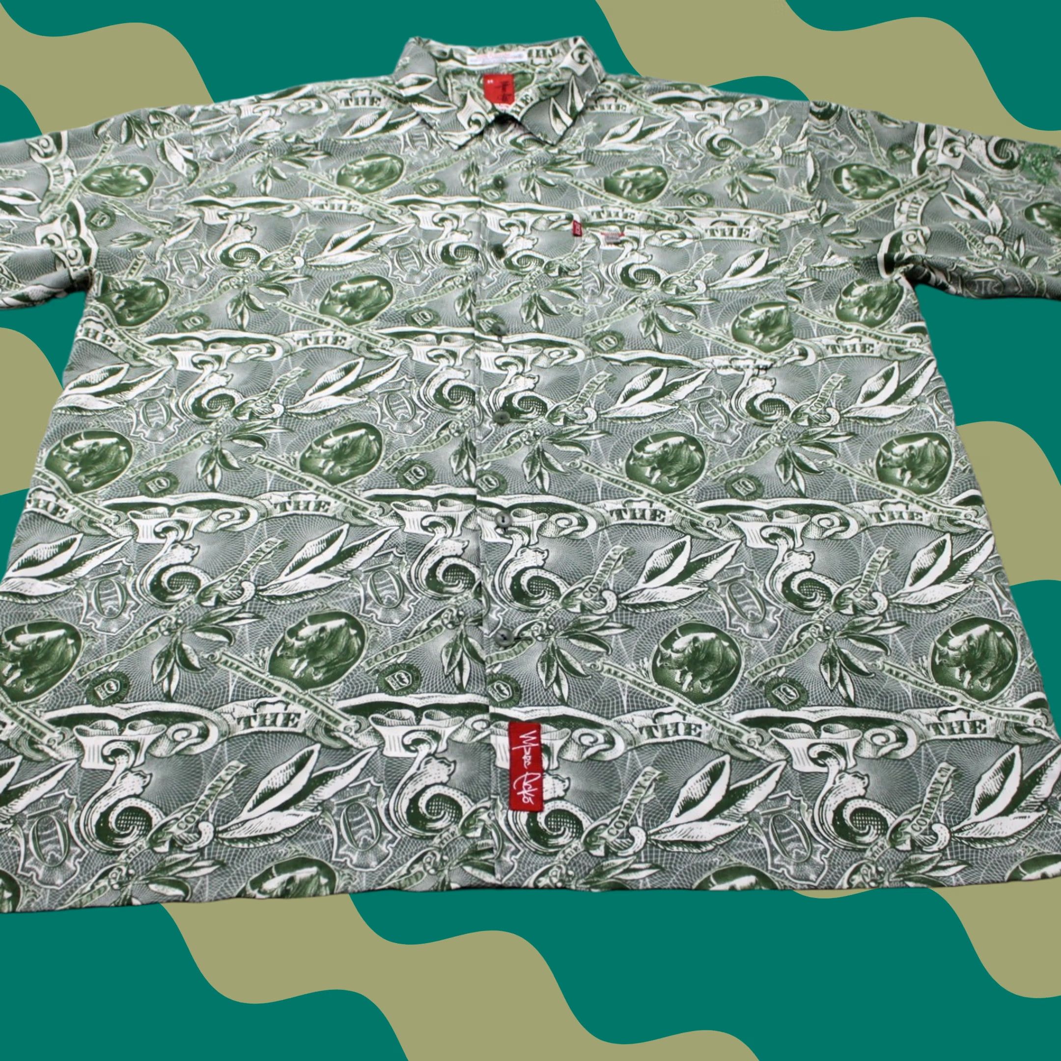 Ecko Unltd. VTG Marc Ecko Polo Shirt Mens XL Green All Over Print S/S Tie Button Embroidered Casual Polo Shirt Size US XL / EU 56 / 4 - 1 Thumbnail