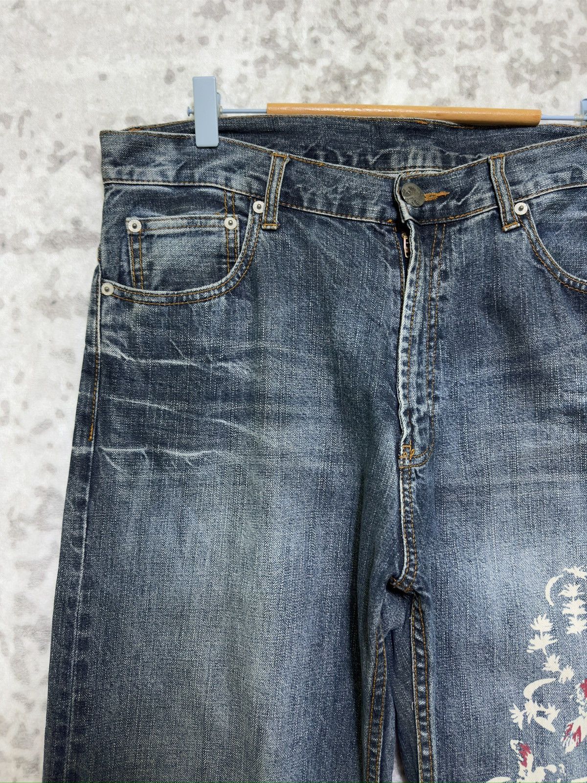 Japanese Brand Rare Japan Traditional Koi Acid Wash Printed Denim Pants Size US 34 / EU 50 - 4 Thumbnail