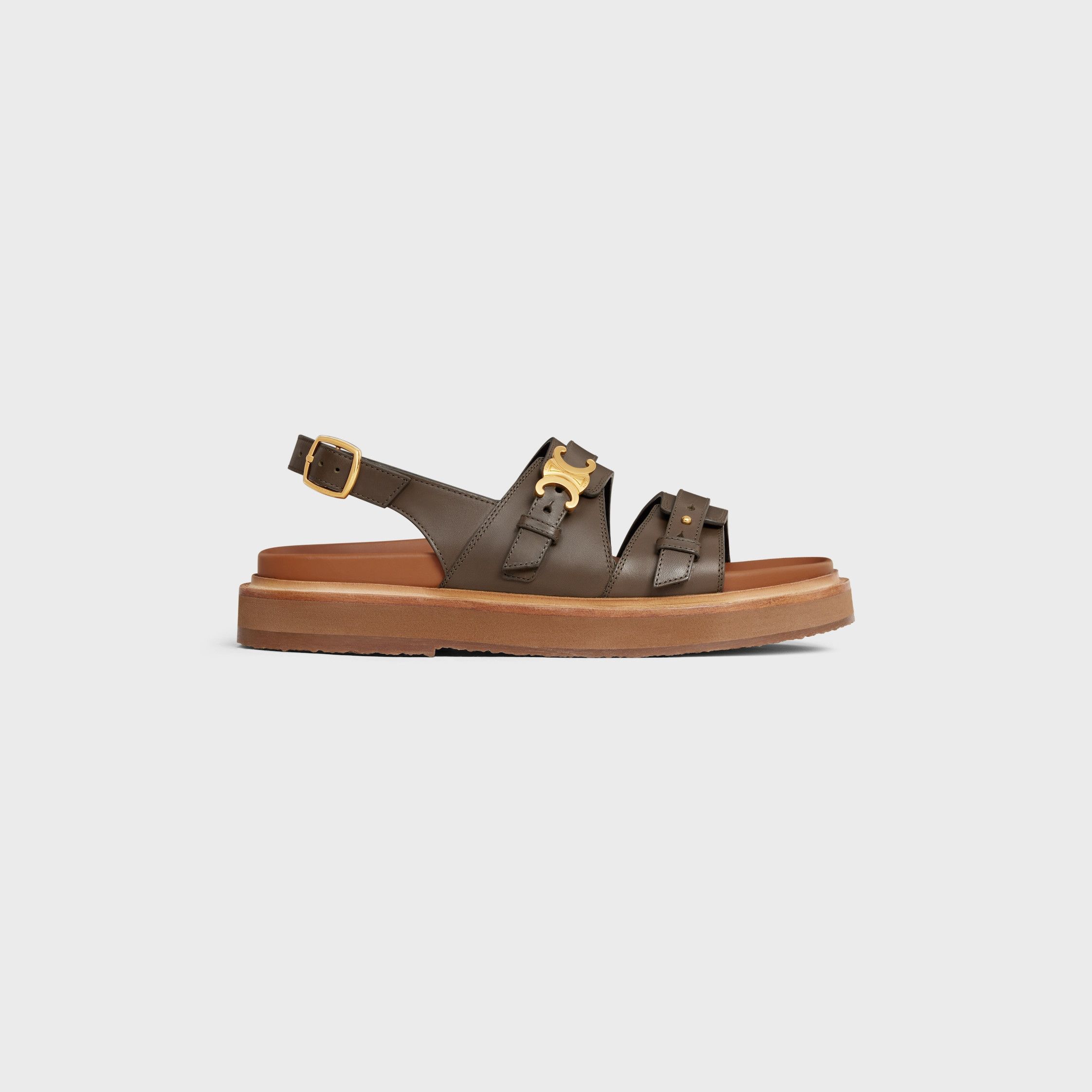 Celine CELINE - TIPPI TRIOMPHE SANDAL IN CALFSKIN - VÉGÉTAL TANNING dark olive Size US 5 / IT 35 - 1 Thumbnail