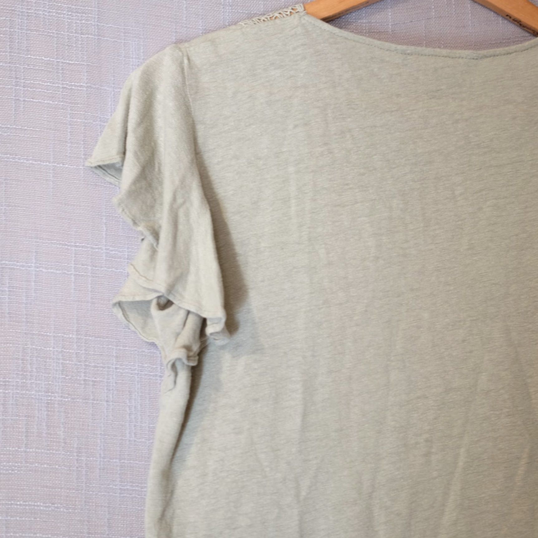 Ralph Lauren Lauren Ralph Lauren Crochet Lace V-Neck Top Womens M Green Linen/Viscose Shirt Knit Casual Slim Short Sleeve T-Shirt 90s Style Womens M Size M / US 6-8 / IT 42-44 - 6 Thumbnail