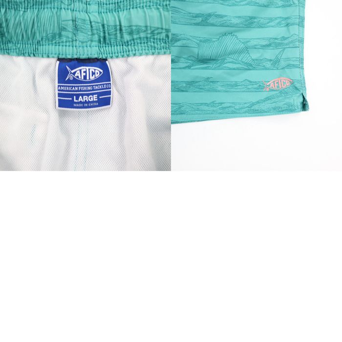 Swims American Fishing Tackle AFTCO Men's 7 Lined Swim Shorts Stretch Teal  L (31-34)