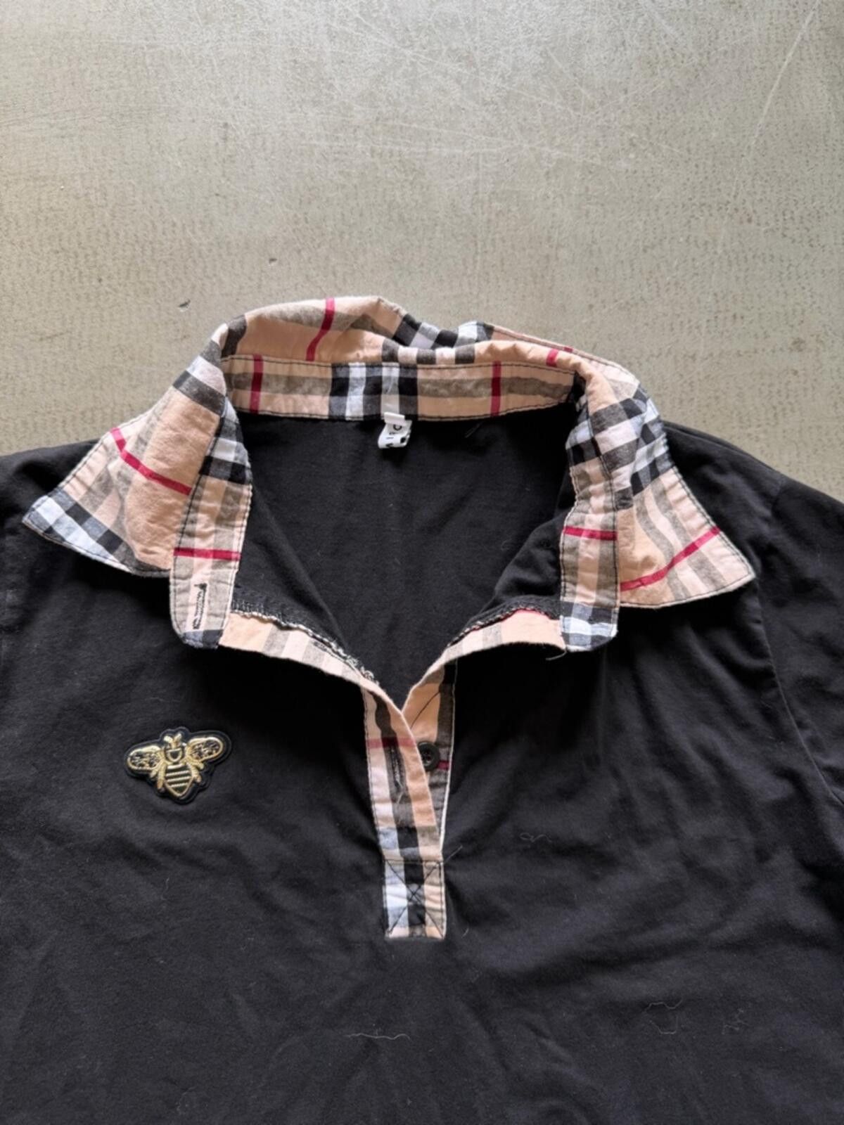 Wilson Designer Style Inspired Plaid Collar Polo / Black Golf Top Size M / US 6-8 / IT 42-44 - 3 Thumbnail