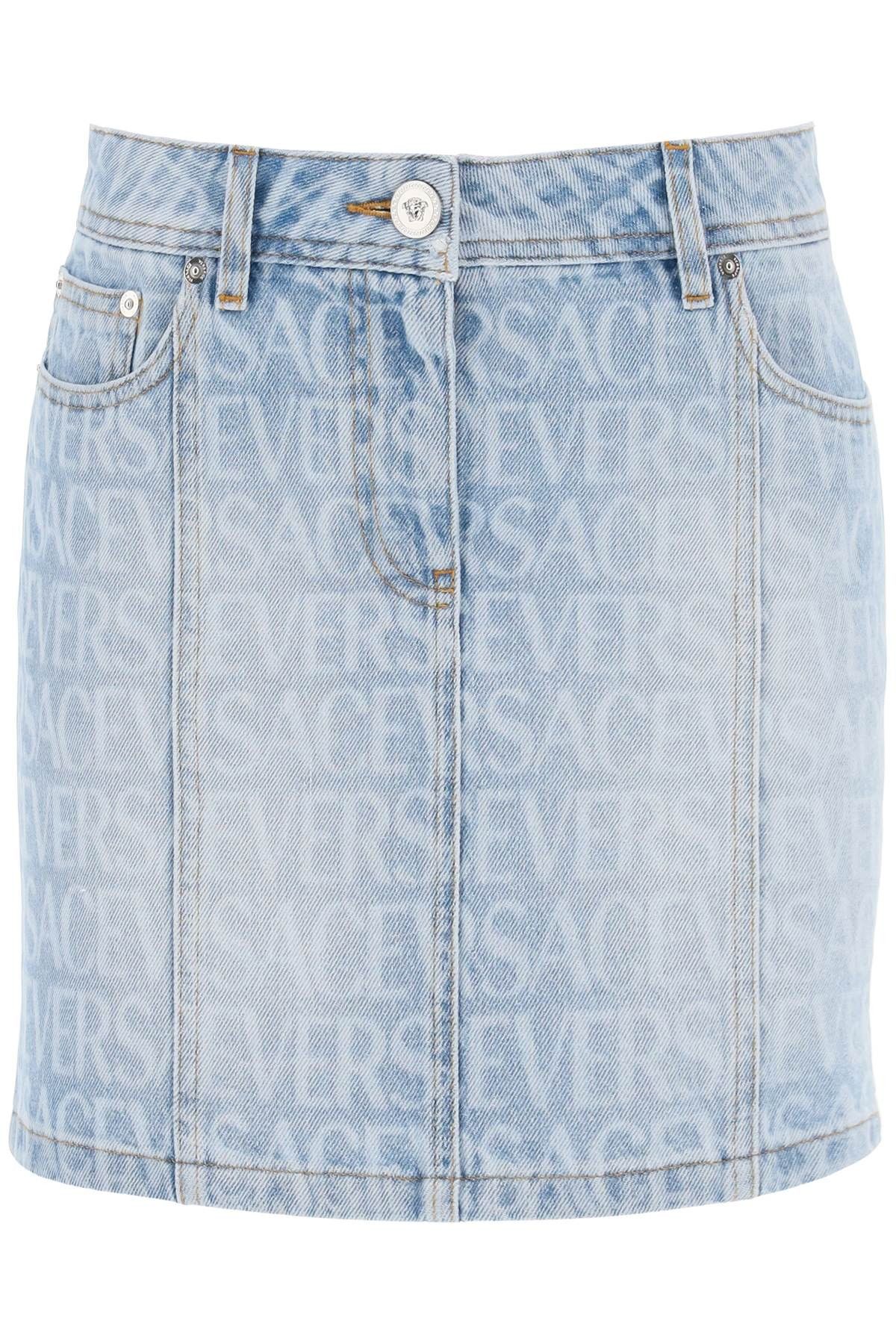 Versace VERSACE Monogram Denim Mini Skirt Size 27" / US 4 / IT 40 - 1 Thumbnail