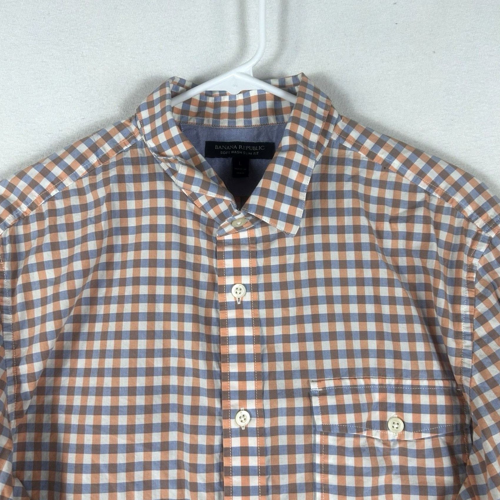 Banana Republic Banana Republic Button-Up Shirt Mens Large Orange Plaid Check Slim Fit Long Sleeve Cardigan? Size US L / EU 52-54 / 3 - 2 Thumbnail