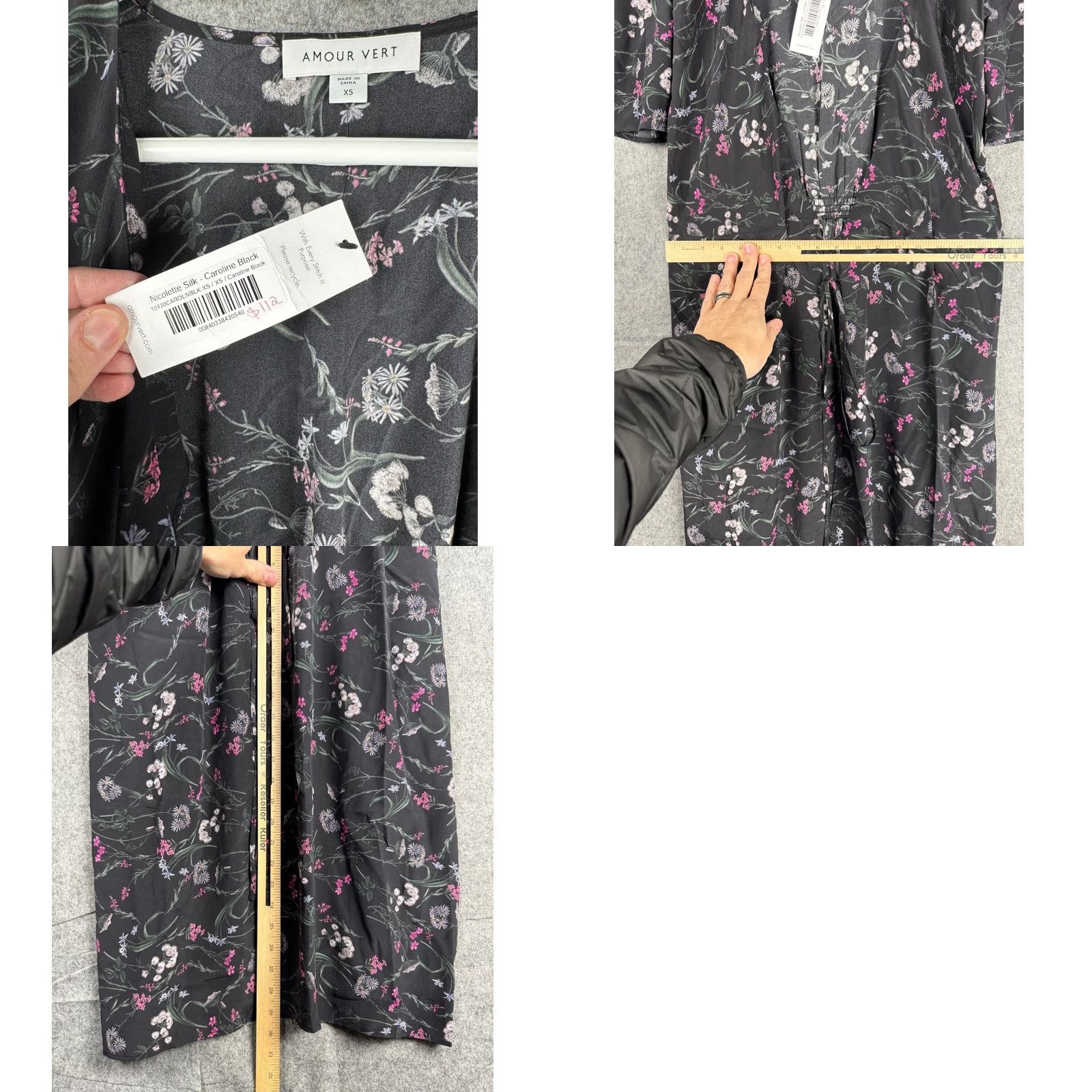 Vintage Amour Vert Dress Women's XS Silk Floral Pockets Tie Slim Fit Calf Length NWT Size XS / US 0-2 / IT 36-38 - 8 Thumbnail
