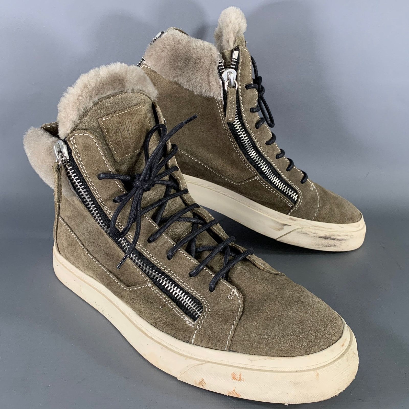 GIUSEPPE ZANOTTI US 11 Green Olive Suede High Top Sneakers