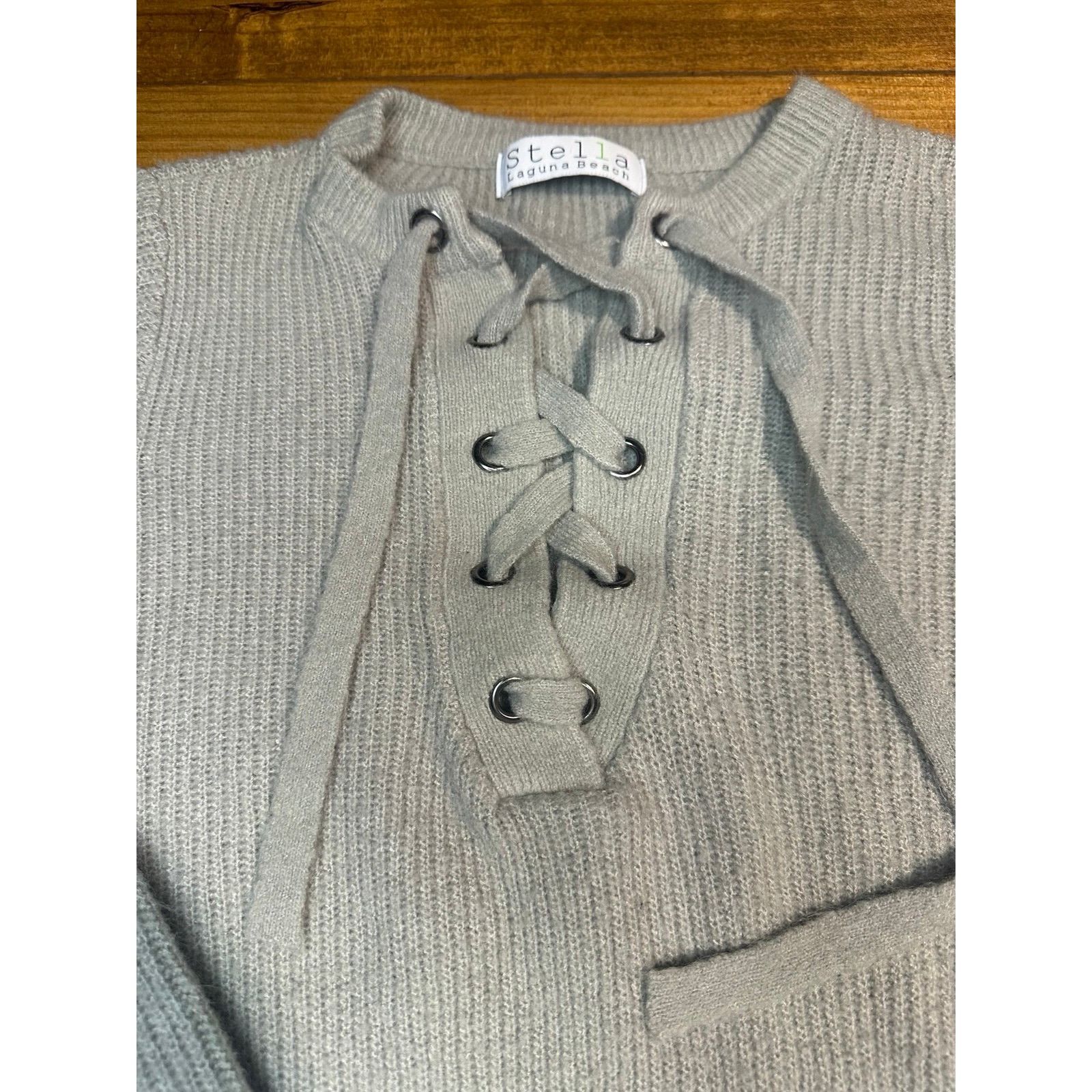 Other Stella Laguna Beach Gray Lace-Up Ribbed Knit Size Small#0109 Size S / US 4 / IT 40 - 3 Thumbnail