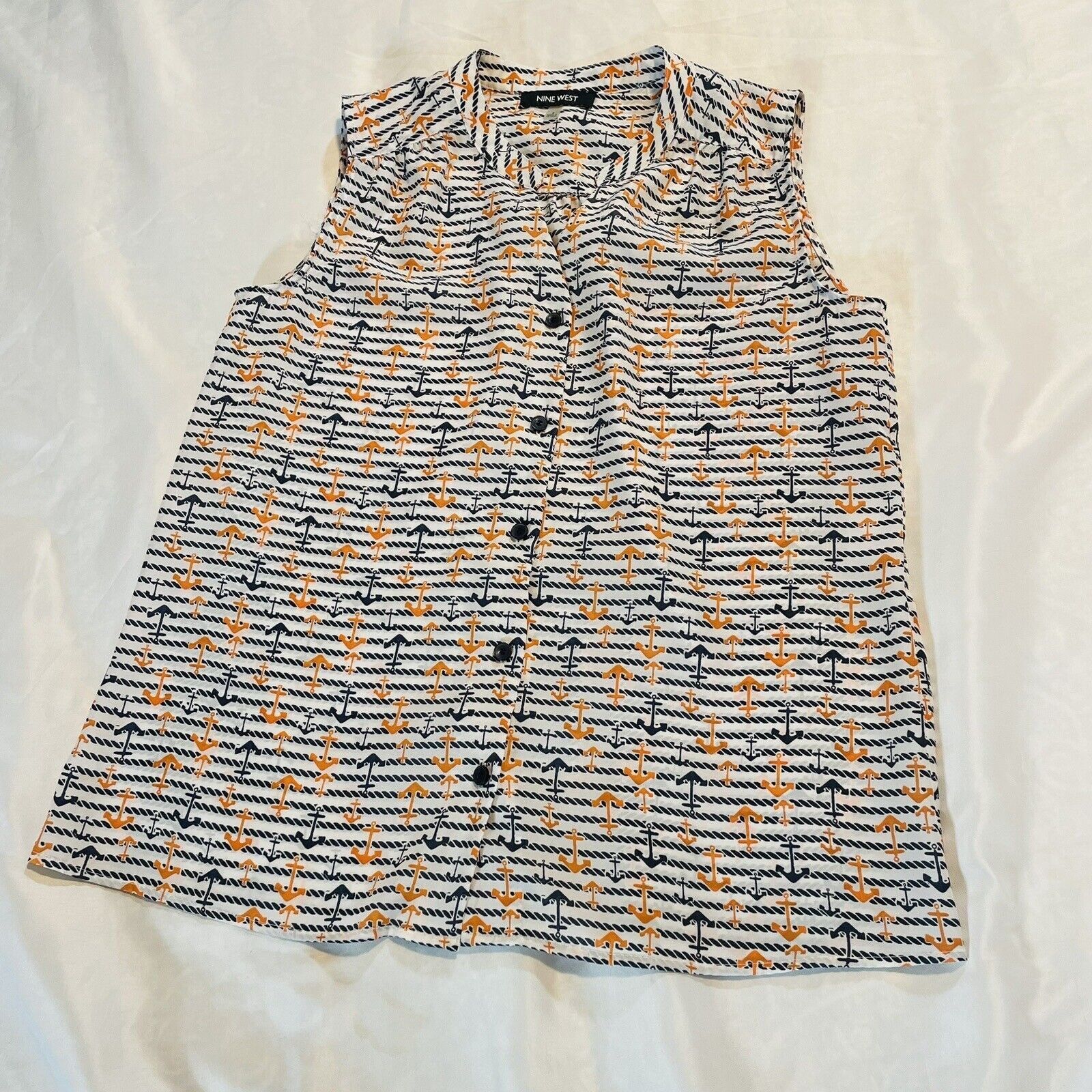 Nine West Nine West Womens 4 Blouse Tank Navy White Orange Anchors Lig Size S / US 4 / IT 40 - 2 Thumbnail